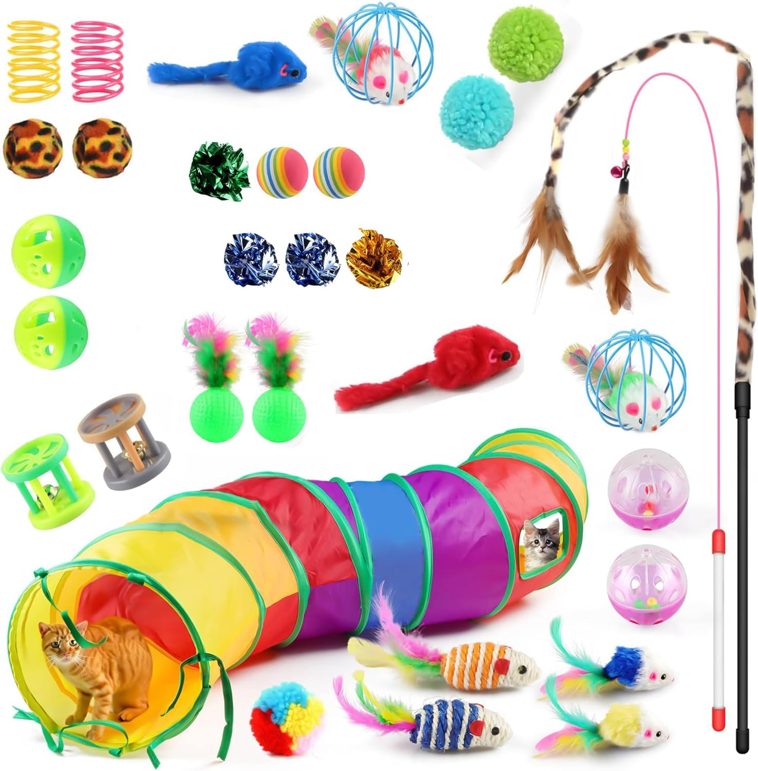 Cat Toys, Kitten Toys Cat Toys for Indoor Cats, Cat Toy Bulk Bundle, Include Cat Springs, Cat Wand, Cat Tunnel, Cat Teaser, Feather, Crinkle Balls for Cats, Cat Toy Mouse, Cat Tunnels for Indoor Cats image number 3