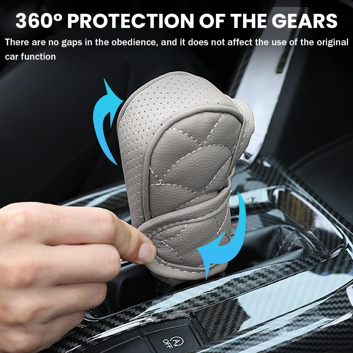 Car Gear Shift Cover, Waterproof PU Leather Manual/Automatic Automotive Gear Stick Shift Knob Rod Dust Cover Protector with Velcro, Vehicle Interior Accessories - Black image number 5