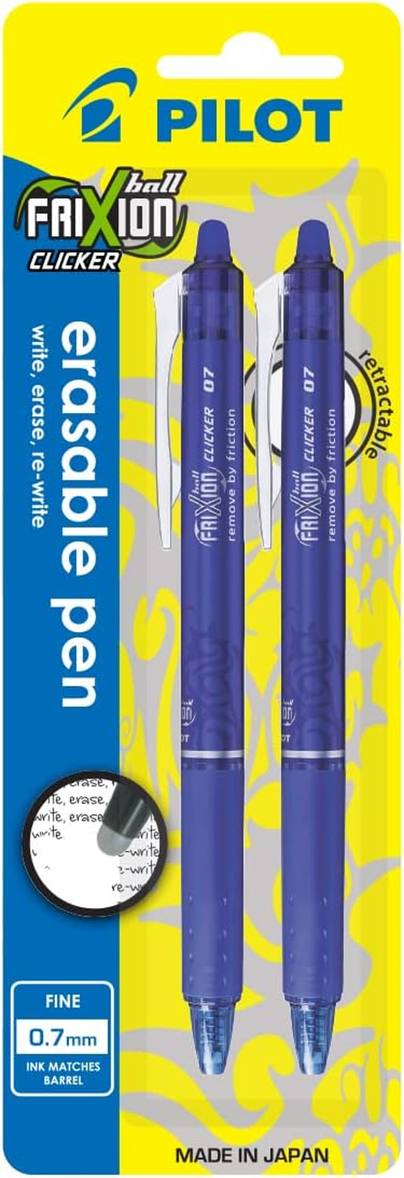Pilot Frixion Clicker Erasable Retractable Gel Pen, Fine Tip (0.7Mm) - Pack of 2 Gel Pens - Blue image number 2