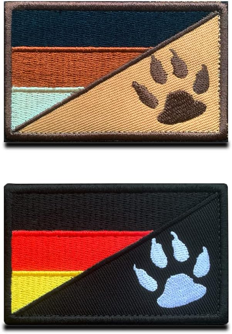 Pack of 2 Tactical Germany Flag with Dog Tracker, Paw, Army, Police, Patriot, Closure Service Patch for Harness Vest