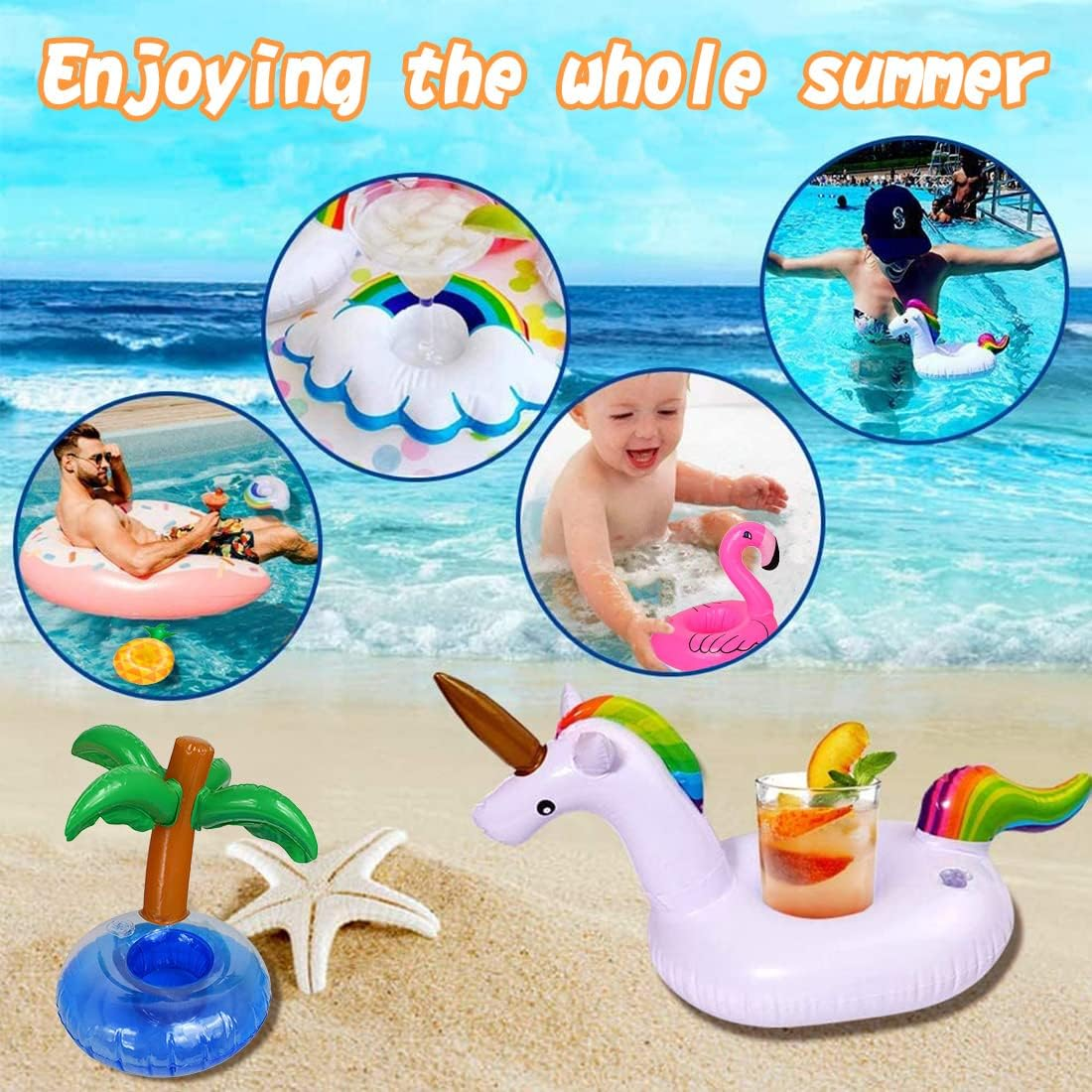 Inflatable Drinks Holder, Fyvadio 9 Pieces Pool Cup Holder Floats with Air Pump, Floating Drink Cup Bath Holder, Inflatable Cup Holder for Kids Family Pool Party image number 3