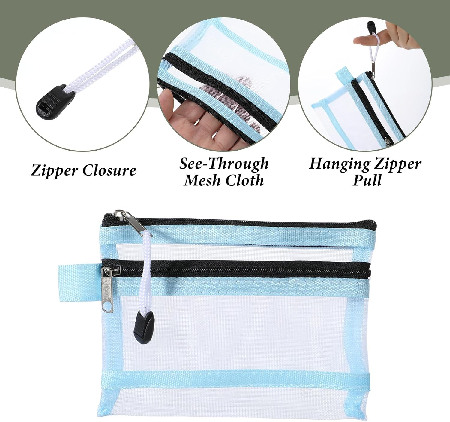 Pack of 5 Mini Mesh Bags with Zip, 14.5 X 11 Cm Mini Cosmetic Bag, Small Make-Up Bag, Mesh Zip Bag, Transparent Storage Bag for Keys, Headphones, Lipstick image number 2