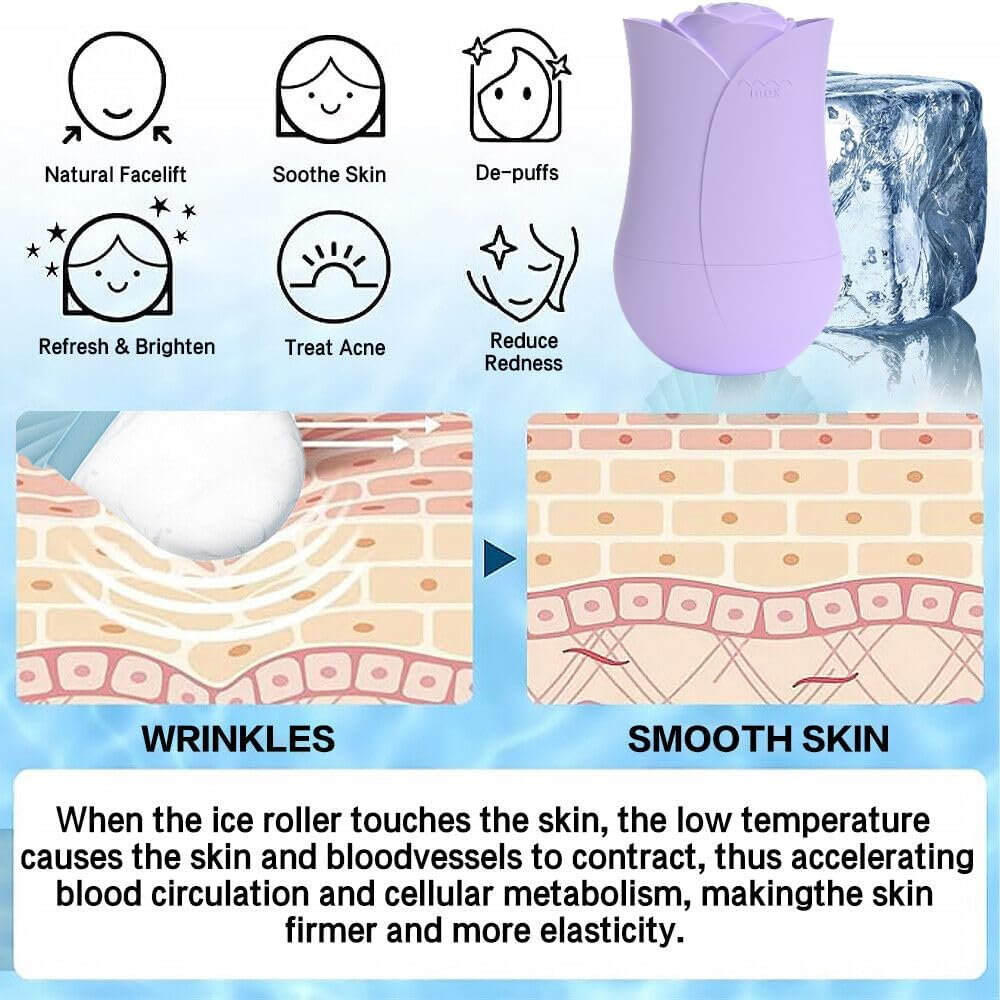 Roseflower Facial Ice Roller, Rose Top Ice Roller for Face and Eyes, Reuseble Silicone Ice Mold for De-Puff, Reduce Redness, Shrink Pores, Sunburn Repair, Face Massage, Birthday Holiday Beauty Gift - Pink Rose image number 2