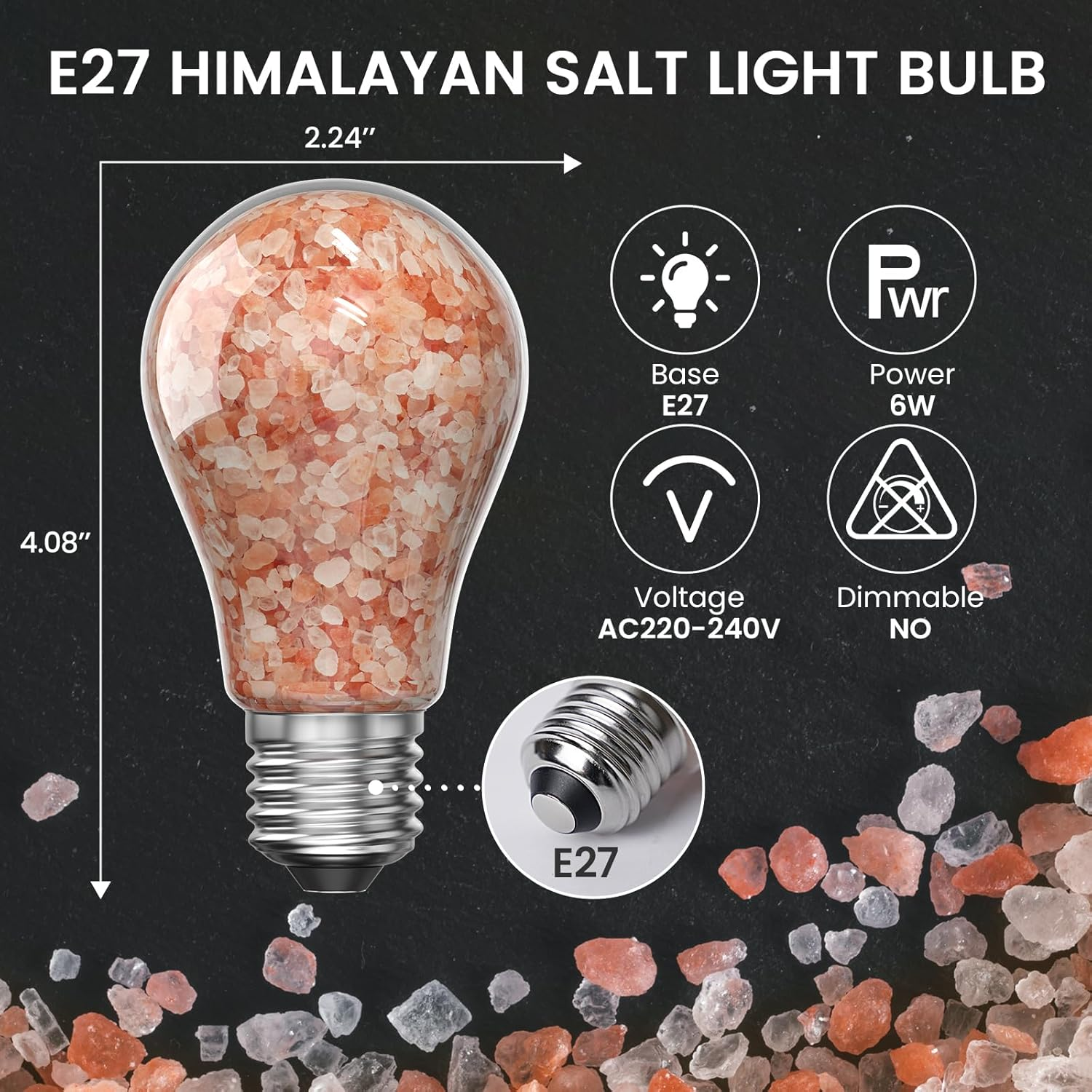 Brightark E27 LED Bulbs, E27 Edison Screw Bulb 6W, Himalayan Salt Light Bulb Warm Wihte 2200K, Amber Light Bulbs for Bedroom, Living Room, Non Dimmable image number 1