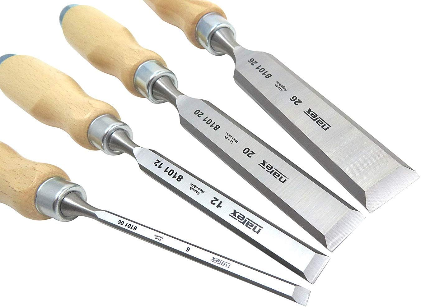 Narex Czech Steel 4 Piece Set 6 Mm (1/4"), 12 Mm (1/2"), 20 Mm (3/4"), 26 Mm (1 1/16") Woodworking Chisels 863010 image number 1