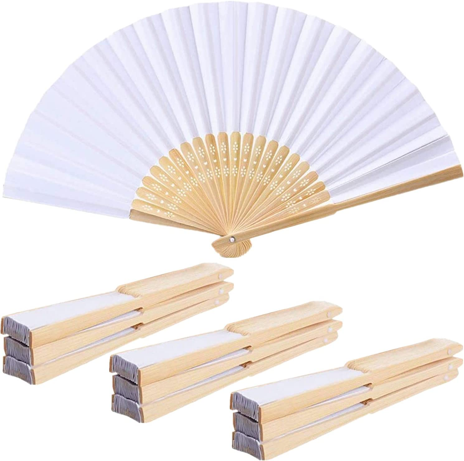 10 Pcs Handheld Folded Fan Bamboo Folding Paper Hand Held Fans for Wedding, Party Favor,Home Decoration and Children'S Painting DIY (10 Pcs) image number 5