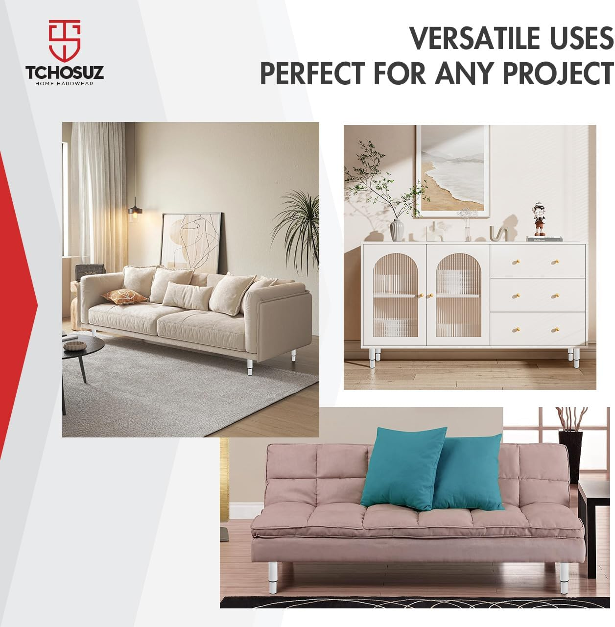 5-7 Inch / 12-18Cm Adjustable Metal Furniture Legs, Set of 4 Heavy Duty Bed Frame Center Slat Support Legs DIY Replacement Feet for DIY Cabinet Couch Tvstand Chair Desk White image number 5