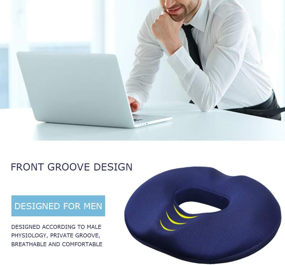 Seat Cushion, Memory Foam Blue Donut Cushion for Tailbone and Coccyx Pain, Lower Back Pain, Pressure Relief, for Home, Office Chair, Wheelchair, Car Seat image number 4