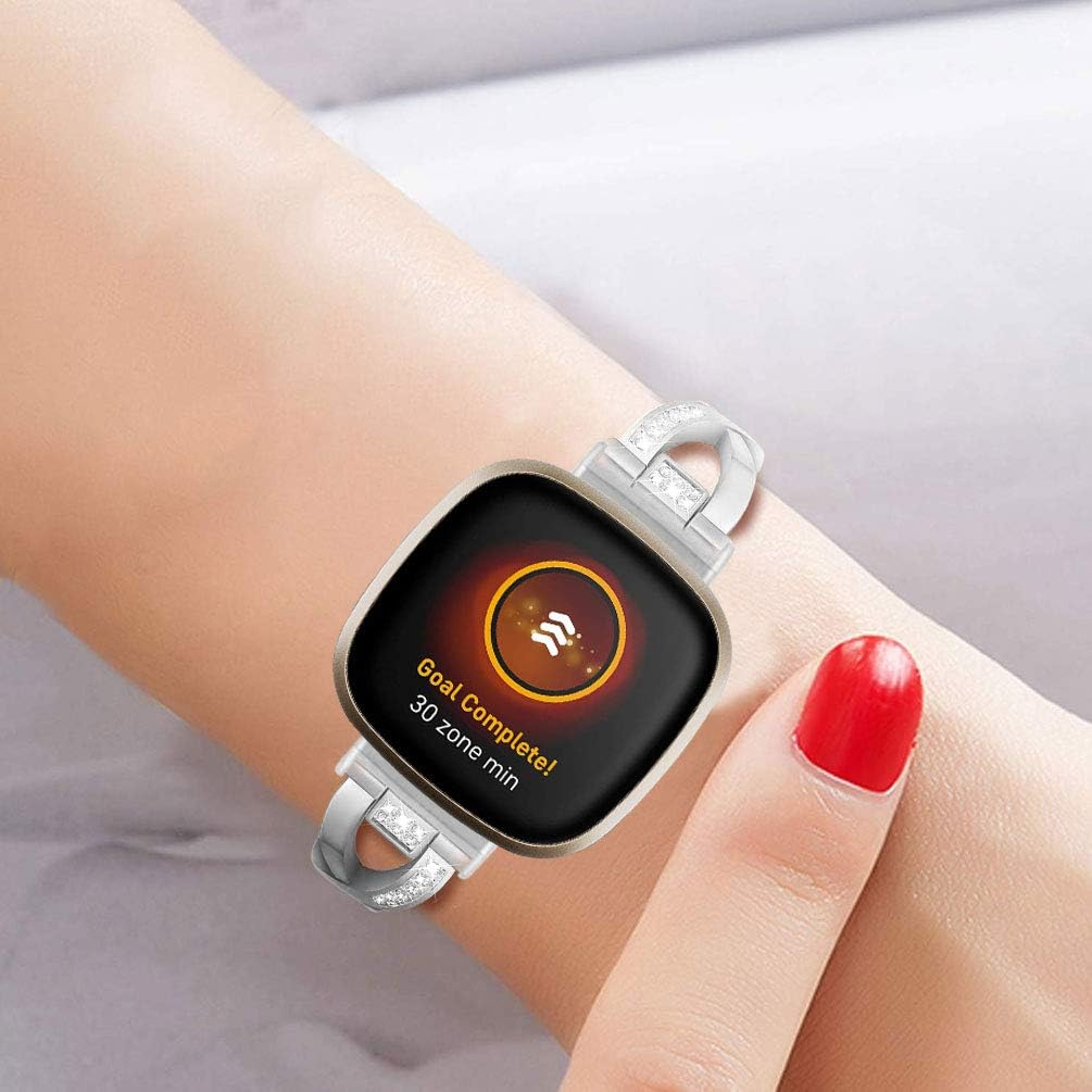 Bling Band Compatible for Fitbit Versa 4 / Versa 3/ Fitbit Sense 2/ Sense Band, Women Metal Replacement Bracelet Jewelry Strap Wristband for Fitbit Versa 4/Versa 3 /Sense 2/Sense Smartwatch - Silver image number 5