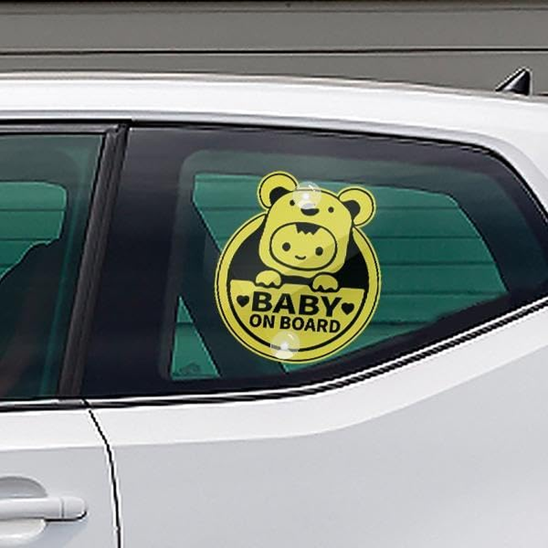 Assured Signs Baby on Board Sign with Suction Cups,Baby Safety Warning Decal for Cars- Bright Yellow, Durable and Strong Suction (Bear Baby on Board) image number 3