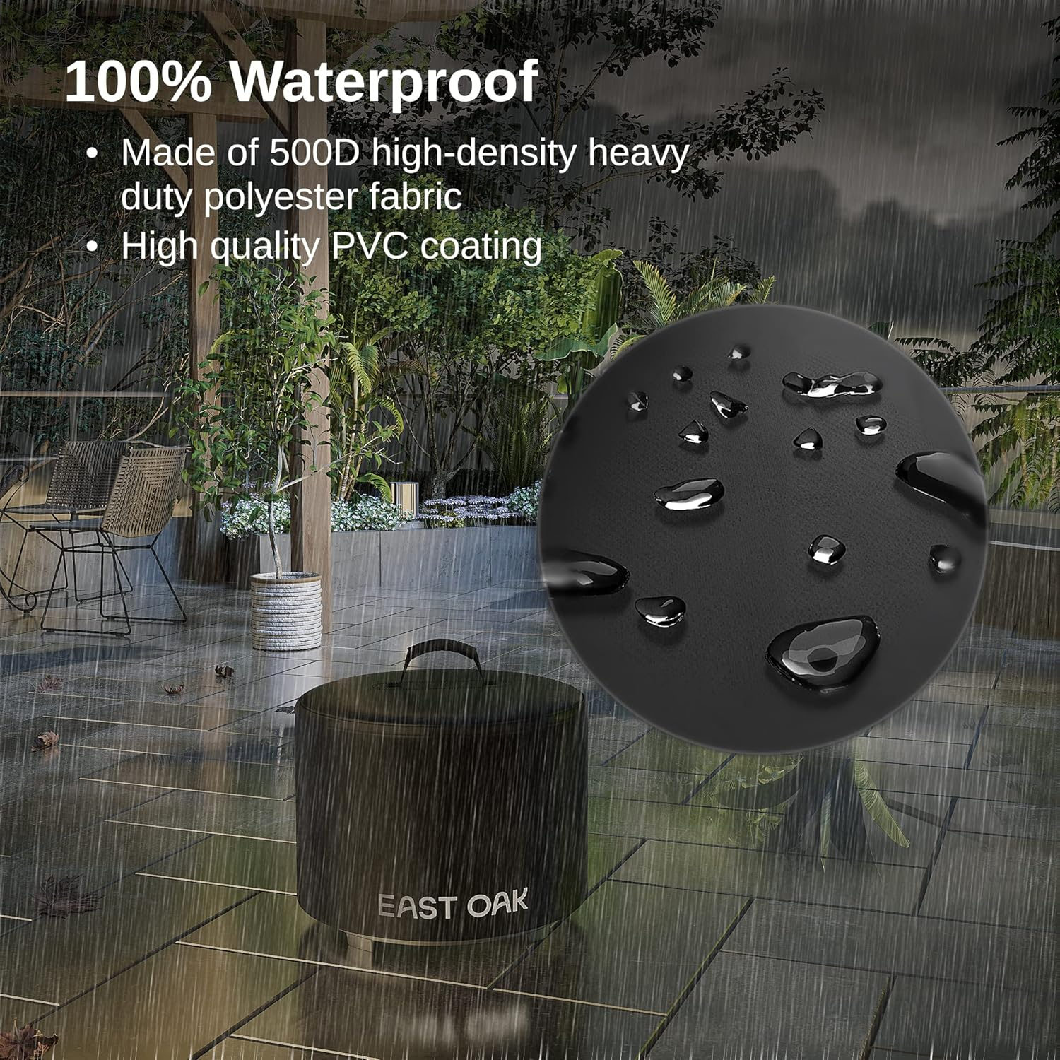 EAST OAK 21'' Fire Pit Cover for Outdoor Smokeless Firepit, 500D Heavy Duty Fabric Bonfire Pit Accessories for Camping, Waterproof, Dustproof, and All-Weather Resistant, 21.26"Dia X 13.97"H, Black image number 1