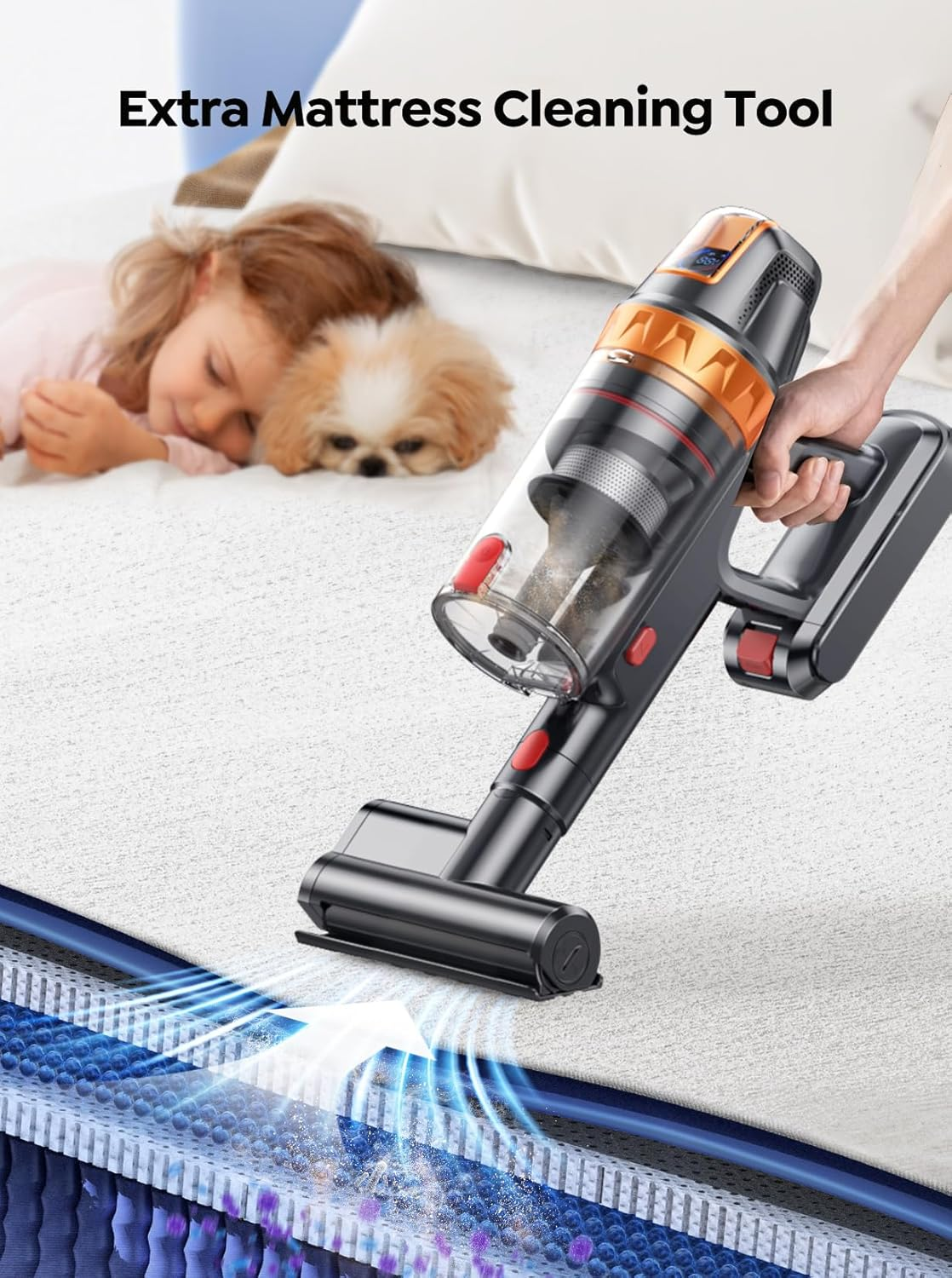 SMOTURE Cordless Vacuum Cleaner, 600W/45Kpa 60Mins Stick Vacuum for Home, Self-Standing Vacuum Cleaner with Mattress Brush, Wall Mount Charging, Auto Mode, Anti-Tangle Vacuum for Pet Hair/Carpet/Floor image number 3