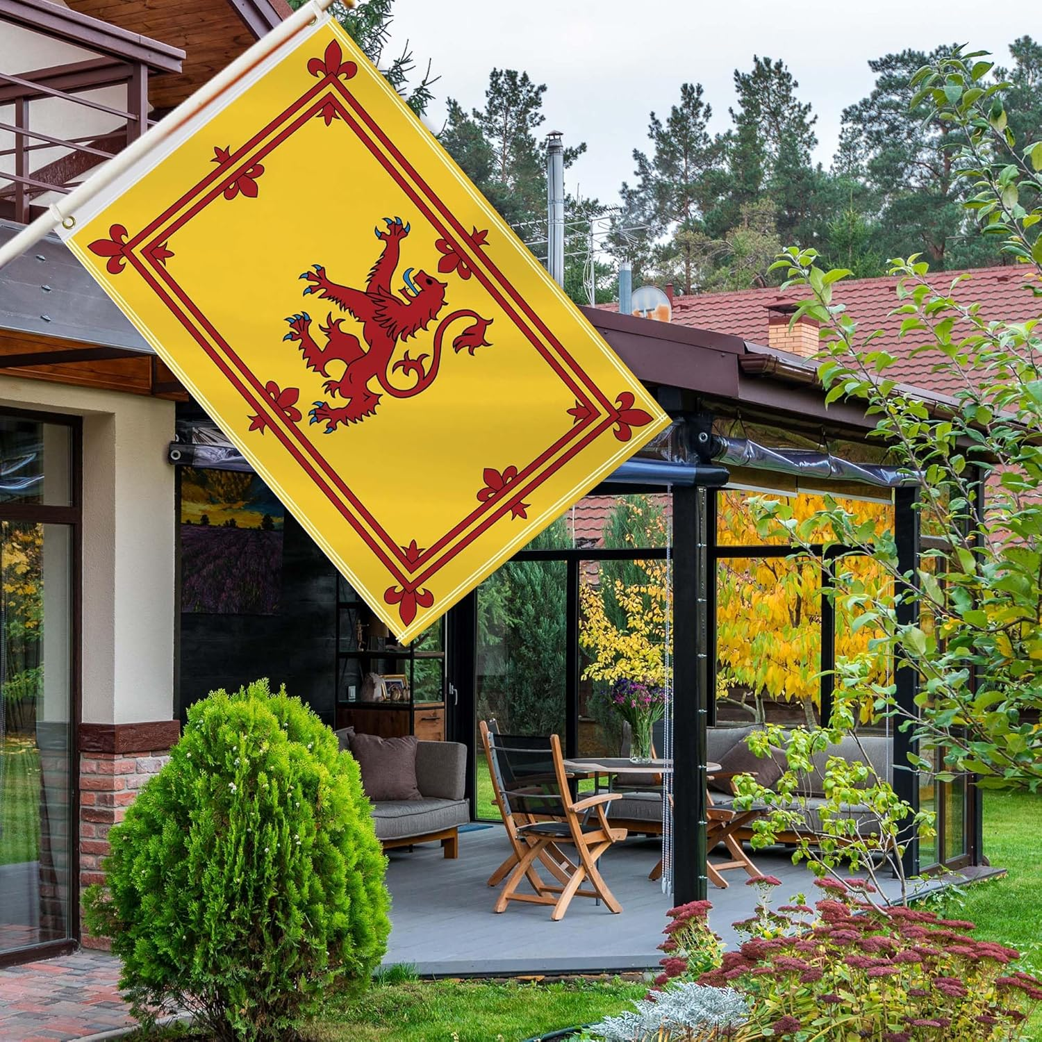 2&times;3 FT Scottish Lion Flag,60&times;90 Medium Size Scottish Rampant National Decor,Double Side Digital Printed 150D Polyester Banner with Canvas Header Brass Grommet