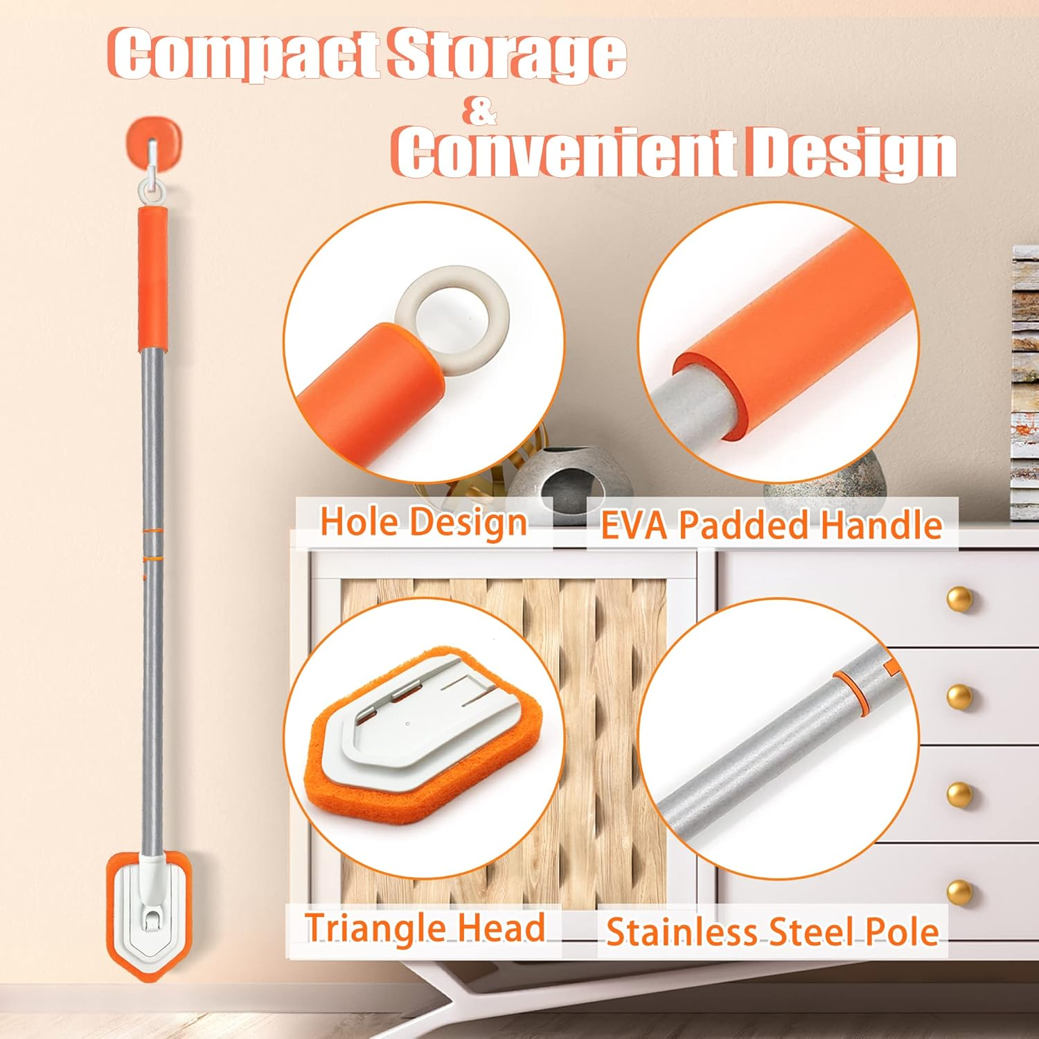 JEHONN 4-In-1 Tile Tub Scrubber with Long Handle, Upgraded Shower Cleaning Brush, 4 Different Function Scrub Brush Attachments Head for Bathroom, Bathtub, Floor, Wall, Baseboard image number 2