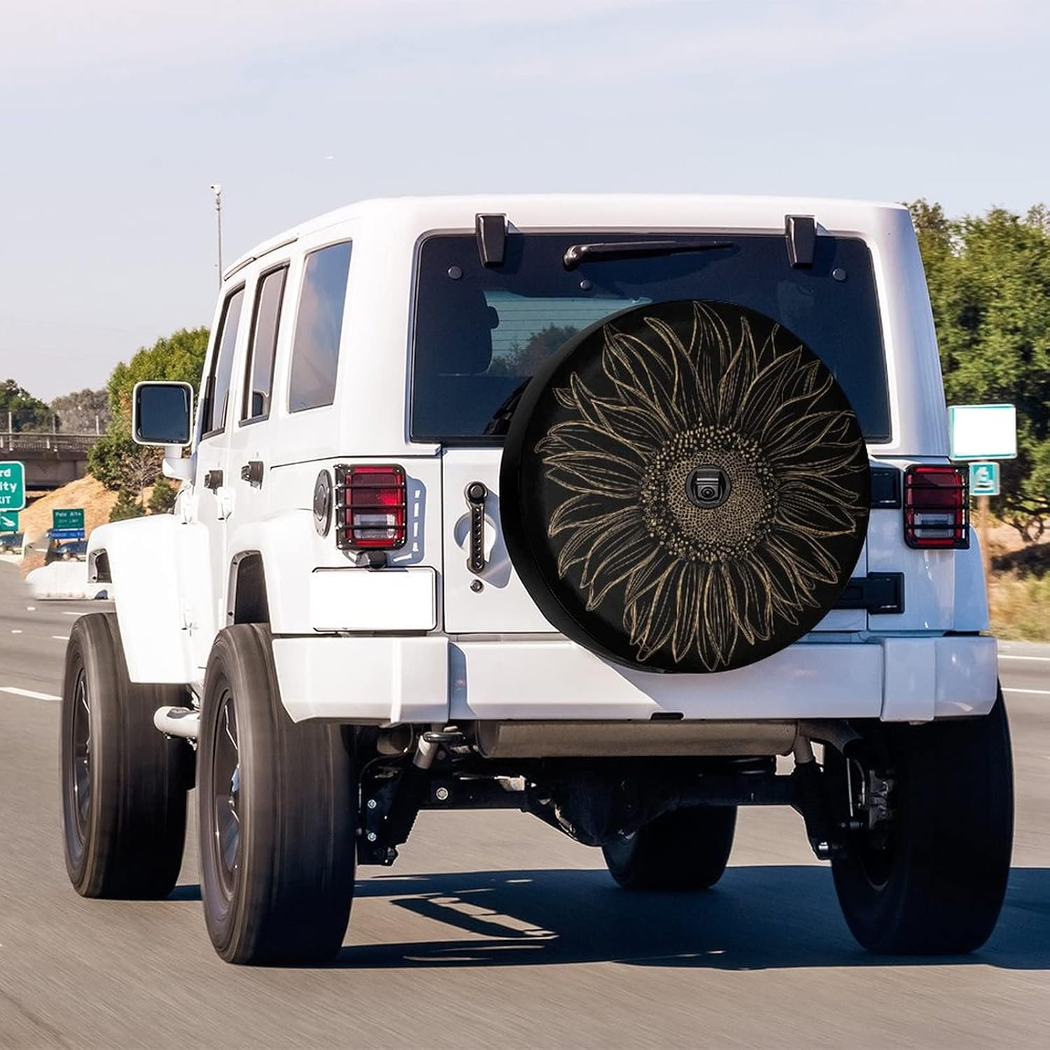 Delerain Spare Tire Cover with Backup Camera Hole Sunflower Wheel Covers Waterproof Dust-Proof UV Sun Universal Fit for RV Trailer RV SUV Truck (17 Inch for Diameter 31"-33") image number 3
