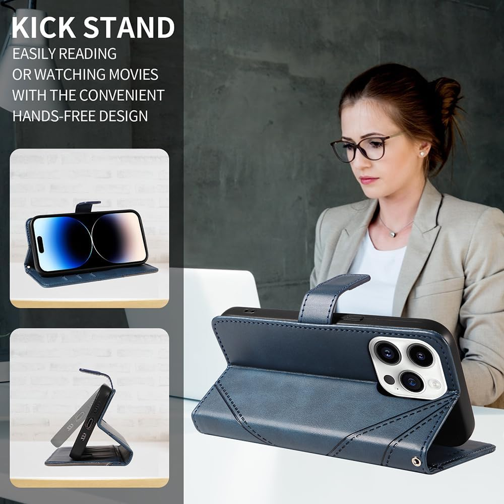 XINNI Phone Case for Samsung Galaxy A31, PU/TPU Flip Leather Shockproof Cover Magnetic Book Style Wallet, Blue image number 4