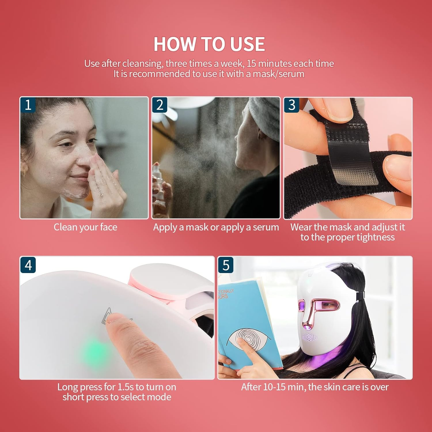 LIARTY 7 Color LED Face Light Therapy Mask Beauty Skin Rejuvenation Photon Device, Blue＆Red Light Face Beauty Mask for Face Lifting, Whitening, Firming,Tightening Skin Care(White) image number 1