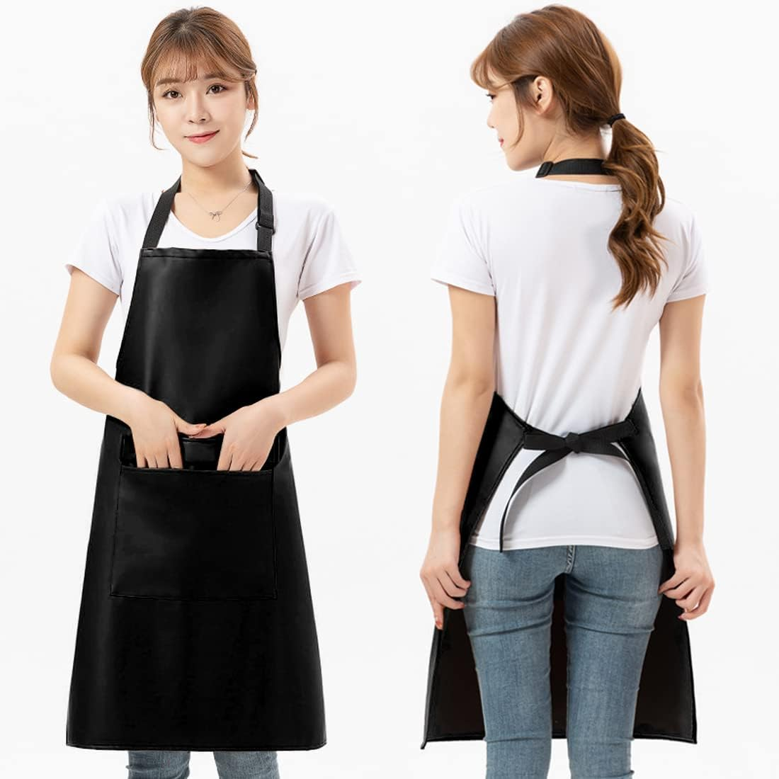 Waterproof Leather Apron for Women & Men, Apron with Pockets, Oilproof Black Apron for Kitchen,Garden,Dishwashing,Lab,Dog Grooming image number 4