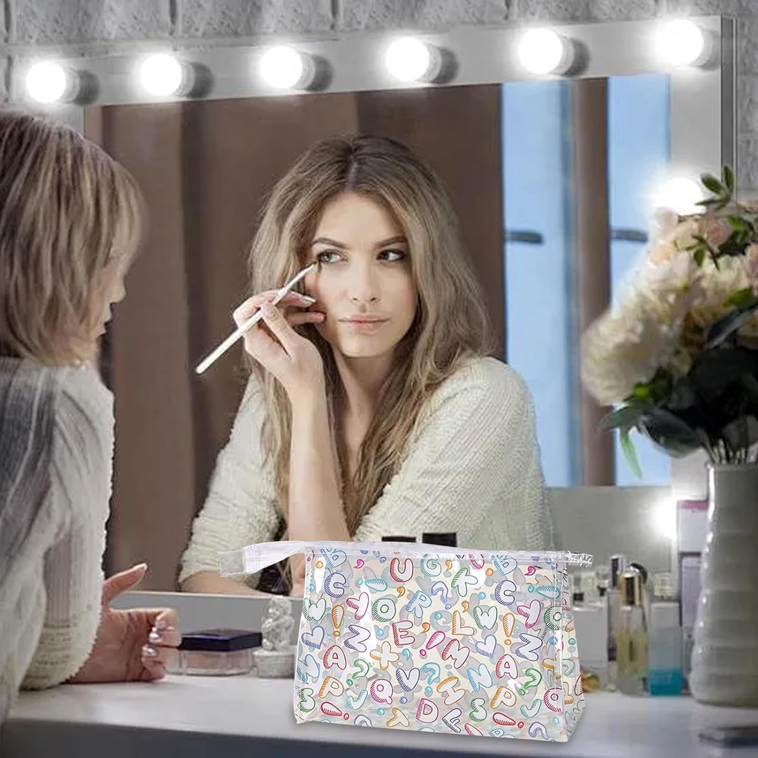 BSITSSS Cosmetic Bag Transparent Colourful Letters Make-Up Bag for Women Girls Mothers Best Friends and Bridesmaids, Colourful, Cosmetic Bag Transparent