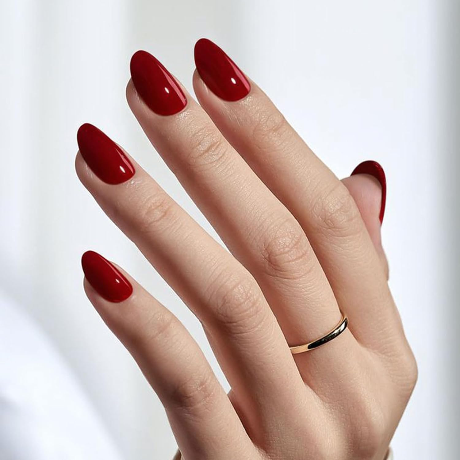 Lunarcharm 24 Pieces Burgundy, Short Press-On Nails, Press-On Nails, Oval Artificial Nails with Adhesive Tabs, Nail File, Preparation Pad, Manicure Sticks, Cherry Red image number 3