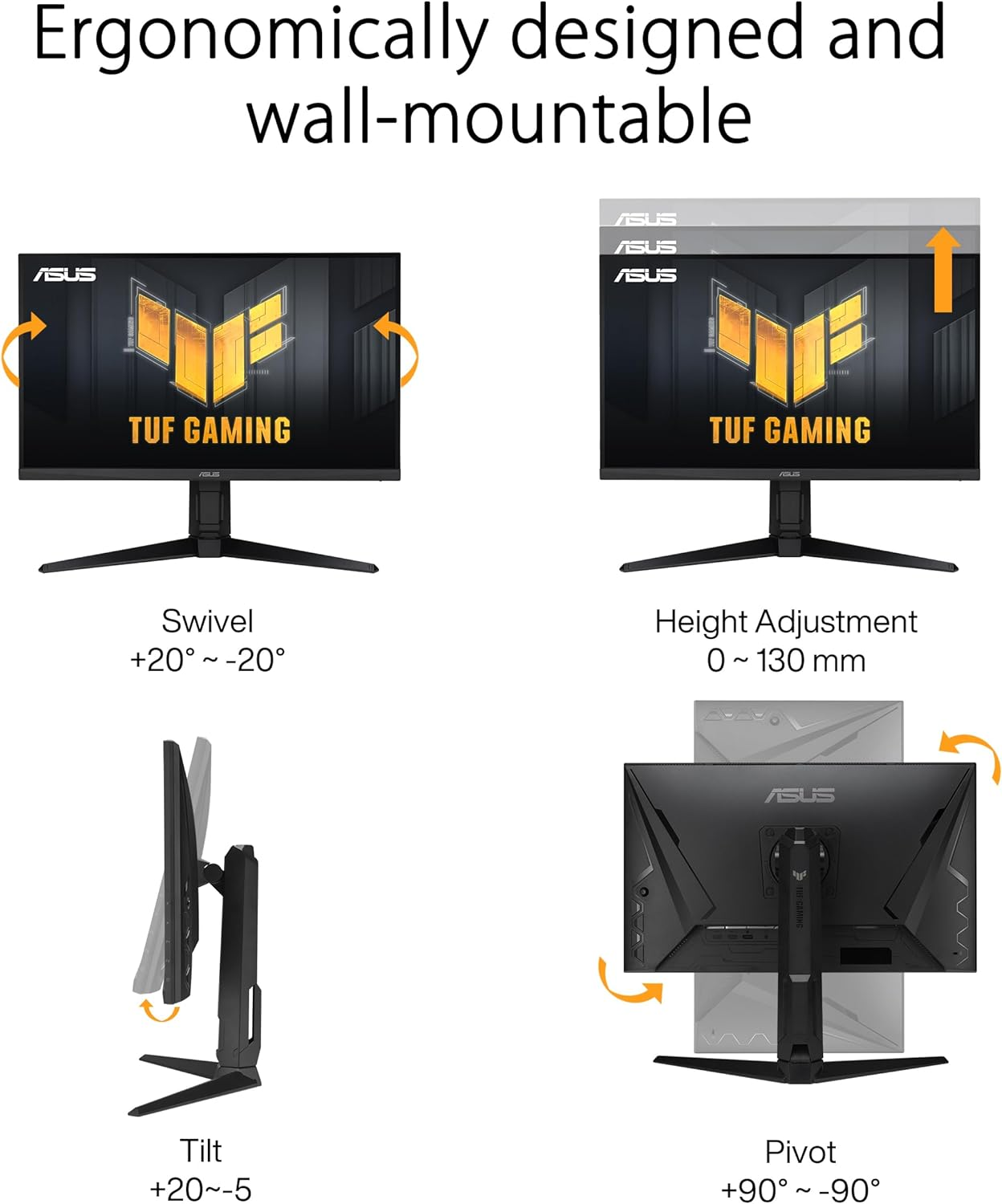 ASUS TUF Gaming VG27AQL3A Gaming Monitor &ndash; 27-Inch, Qhd(2560X1440), 180Hz, Fast IPS, ELMB Sync, 1Ms (GTG), Freesync Premium&trade;, G-Sync Compatible, VESA Adaptivesync Display 180Hz, 130% Srgb, HDR&trade; 400 image number 1