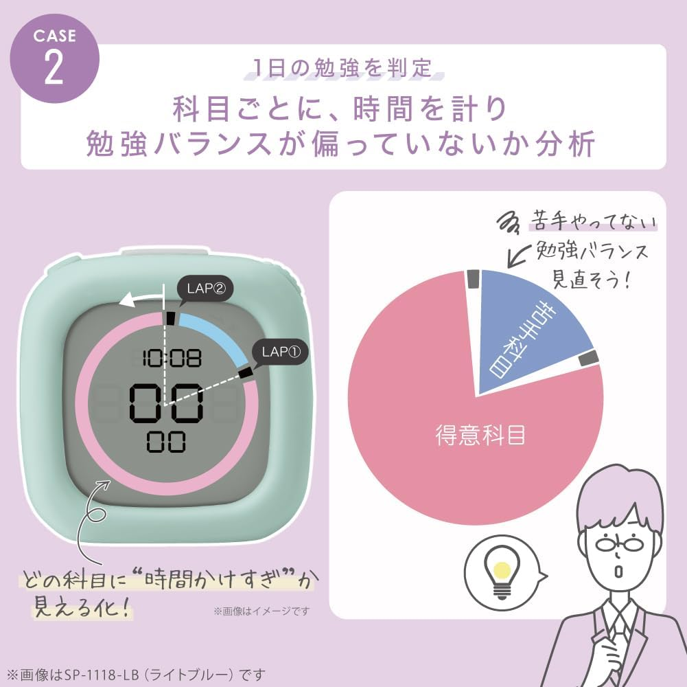 Sonic SP-1118-LB Learning Timer, Time Sensation Timer, Pace Make, with Wrap Function, Study Timer, Light Blue - Blue (Light) image number 4