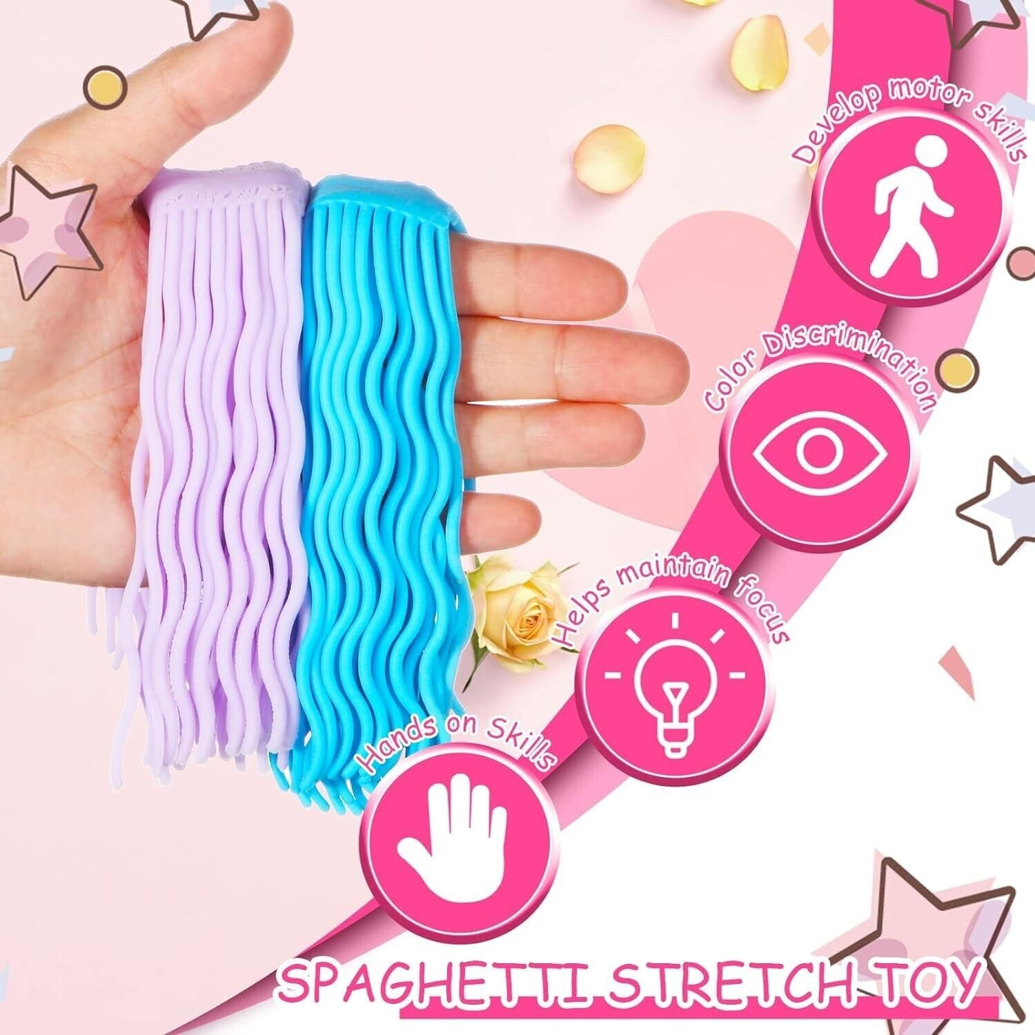 6Pcs Ramen Noodle Fidget Toy Stretchy Spaghetti Ball Ramen Noodles Sensory String Toy for Stress Relieving Early Education for Birthday Party Holiday Easter Basket Stuffing (Multi Color) image number 1