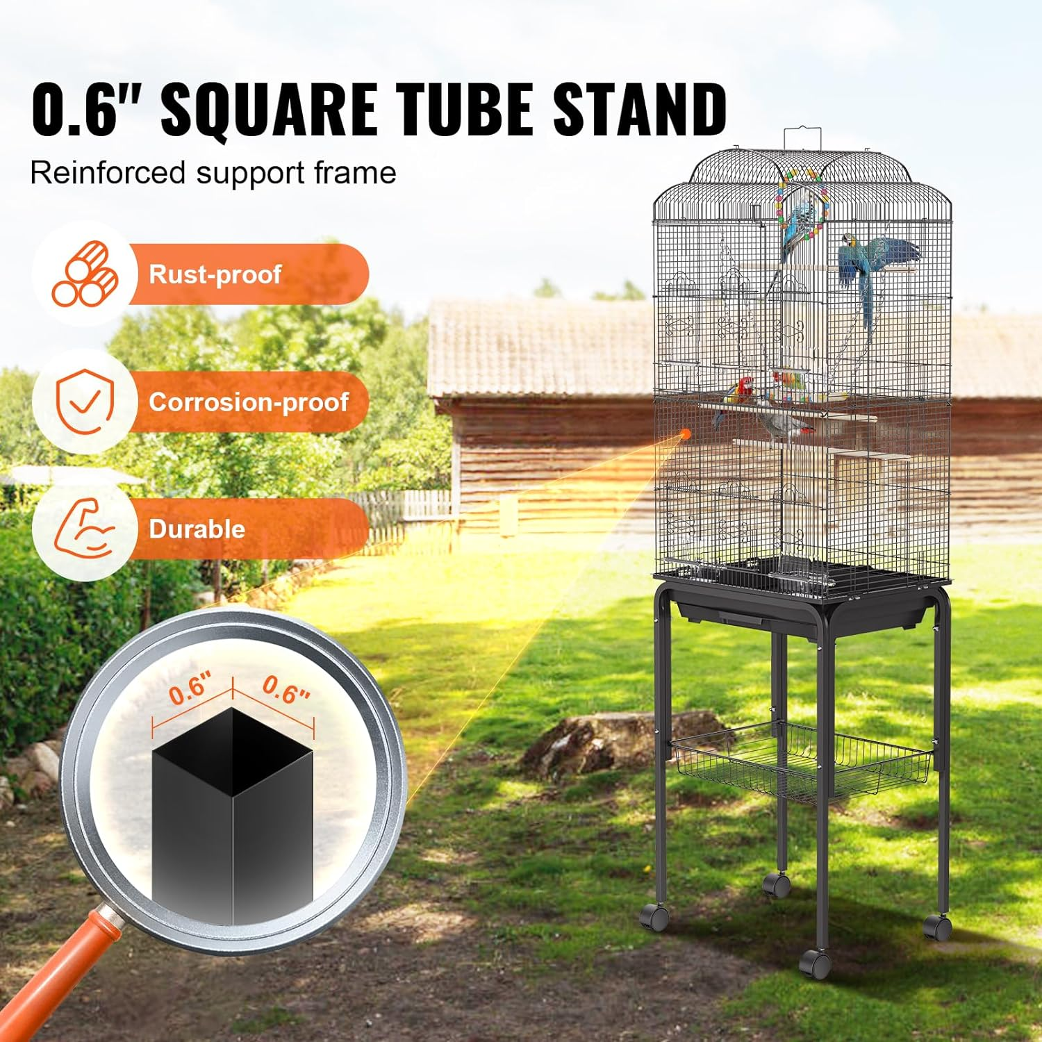 VEVOR 60 Inch Flight Bird Cage, Metal Large Parakeet Cages for Cockatiels Parrot Budgies Lovebirds Canaries, Pet Big Bird Cage with Rolling Stand and Hanging Toys image number 1