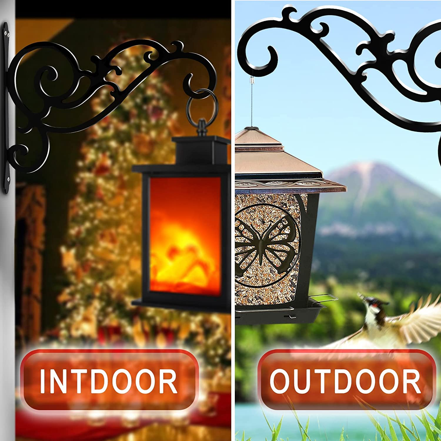 GSY 2 Pcs Hanging Plant Bracket 12-Inch,Wall Hook Hanging Plant Brackets,Black Iron Plants Indoor/Outdoor Planter Hangers Hooks,For Hanging Lanterns,Bird Feeders,Wind Chimes,Planters image number 3