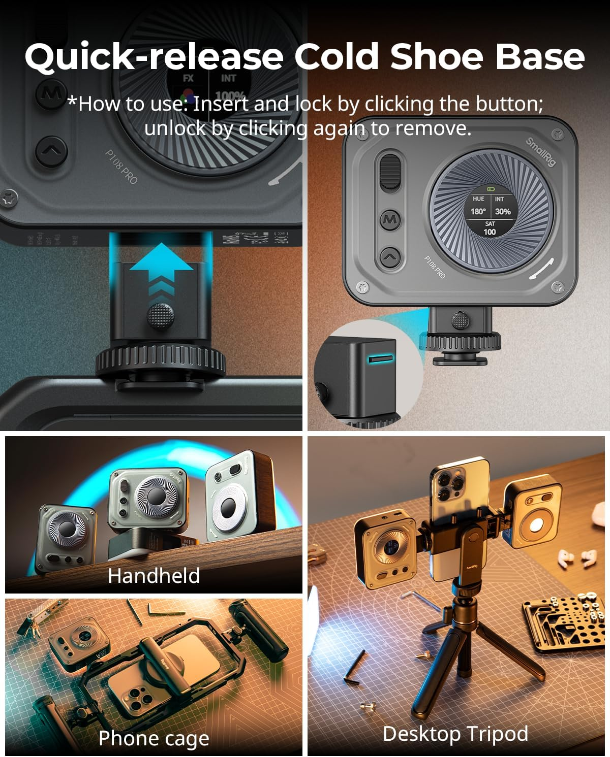 SMALLRIG Vibe P108 Pro RGB Video Light, Portable Led Camera Light for Photography, Cold Shoe Light, CRI95+, 2500-6500K, 12 Effects, Fill Light Accessories for Content Creator, Streaming 4661 image number 4