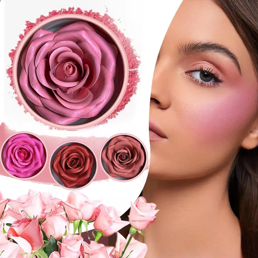 4-Color 3D Rose Petal Blush, Flower Petal Powder Blush for Cheek, Natural Finish Long-Lasting Shimmer Face Rubor Highlighter Makeup Blush for Women(#03, 0.211 OZ) - 01 image number 4