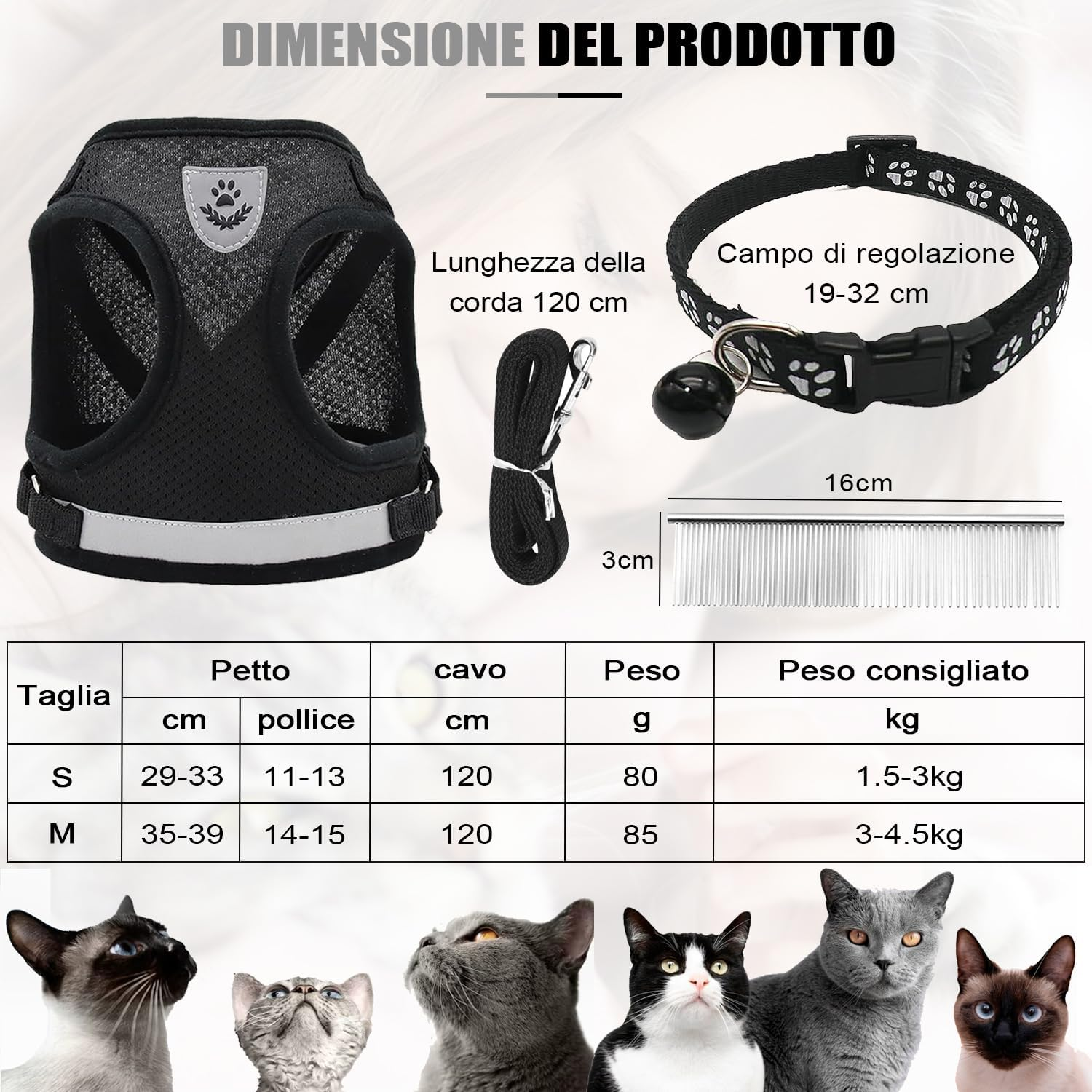 CUEMOON Dog Harness and Leash, Breathable Adjustable Harness, Reflective Harness for Puppies, Cats and Kittens (M) image number 1