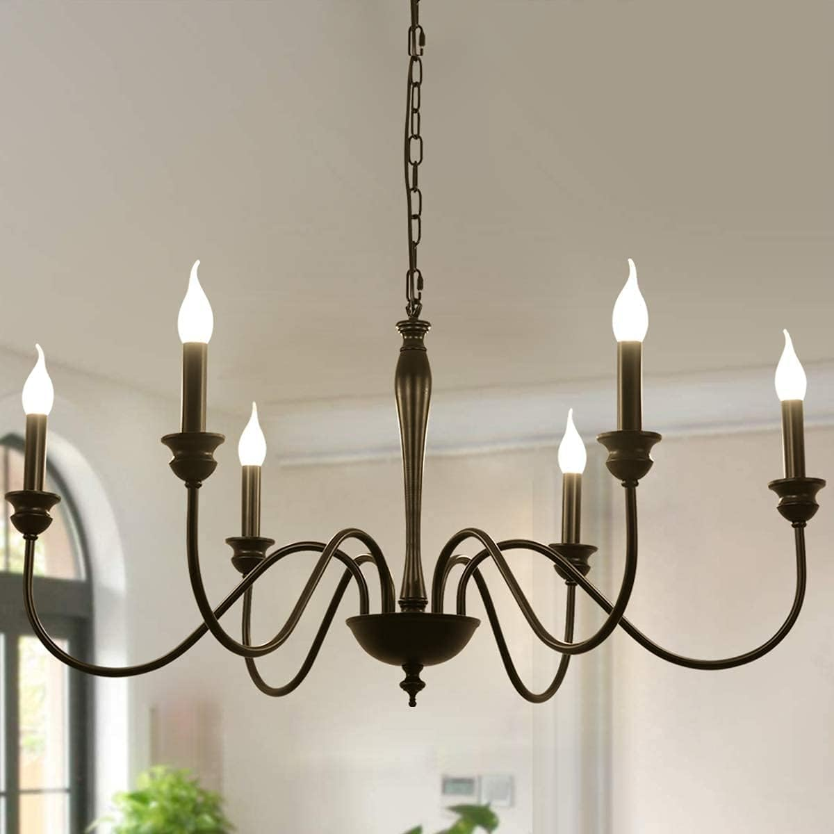 Ganeed 6-Light Farmhouse Chandeliers, Black Classic Candle Ceiling Pendant Light Fixture, Rustic Ceiling Chandelier for Kitchen Island, Foyer, Living Room, Dining Room - E14 - Black 12 Light image number 2