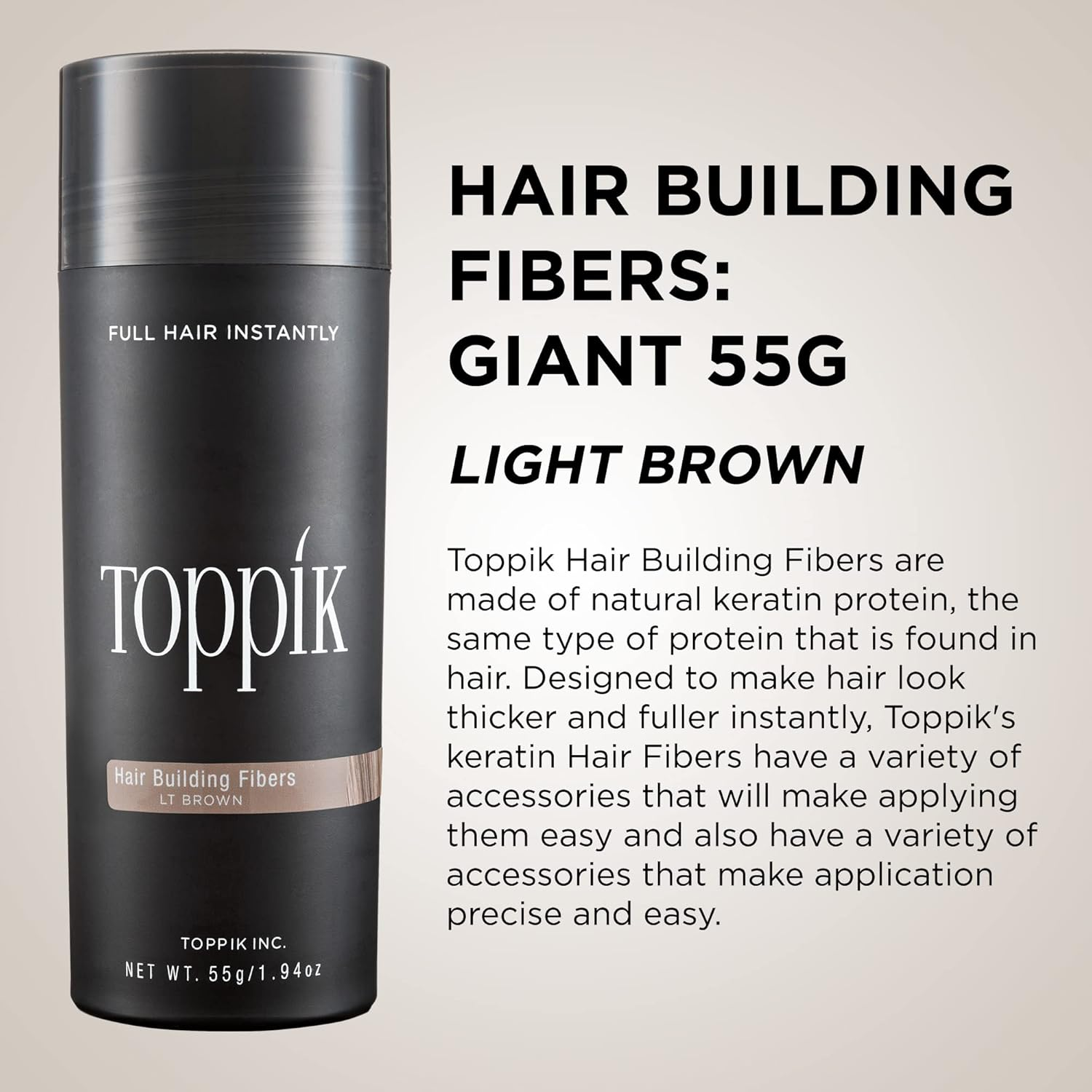 Toppik Hair Building Fibres Light Brown, 55G - Thicker Fuller Look Instantly, Natural Keratin Protein, Wind Sweat & Rain Resistant, Easy to Apply, for Men & Women Who Are Thinning image number 3