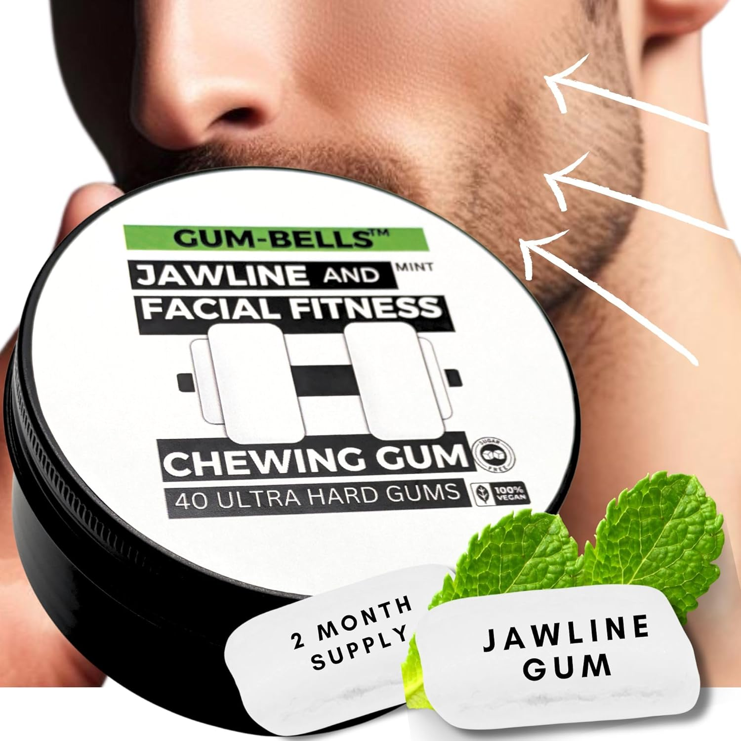 Gumbells&trade; 12Xhard Jawline & Facial Fitness Xylitol Chewing Gum (2MONTH-PACK) Enhance, Define & Strengthen Your Jaw Jawline Face Mouth & Jawrz Chios Style Workout Exerciser Trainer GUM 4 Men & Women