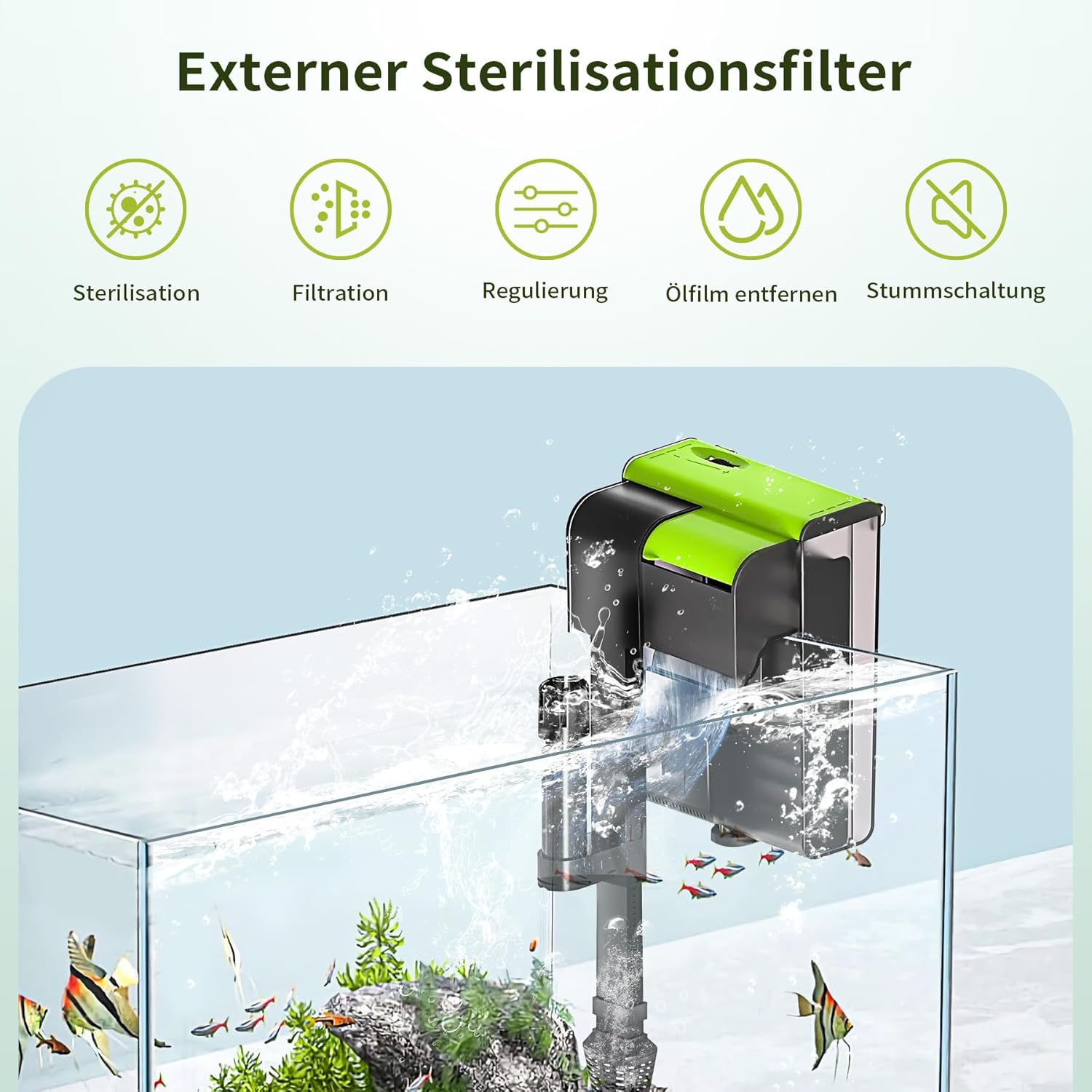 Forever Speed Aquarium External Filter with UVC 4-In-1 Adjustable Flow Hang on Filter 450L/H Waterfall Filter for 10-100L Aquariums image number 6