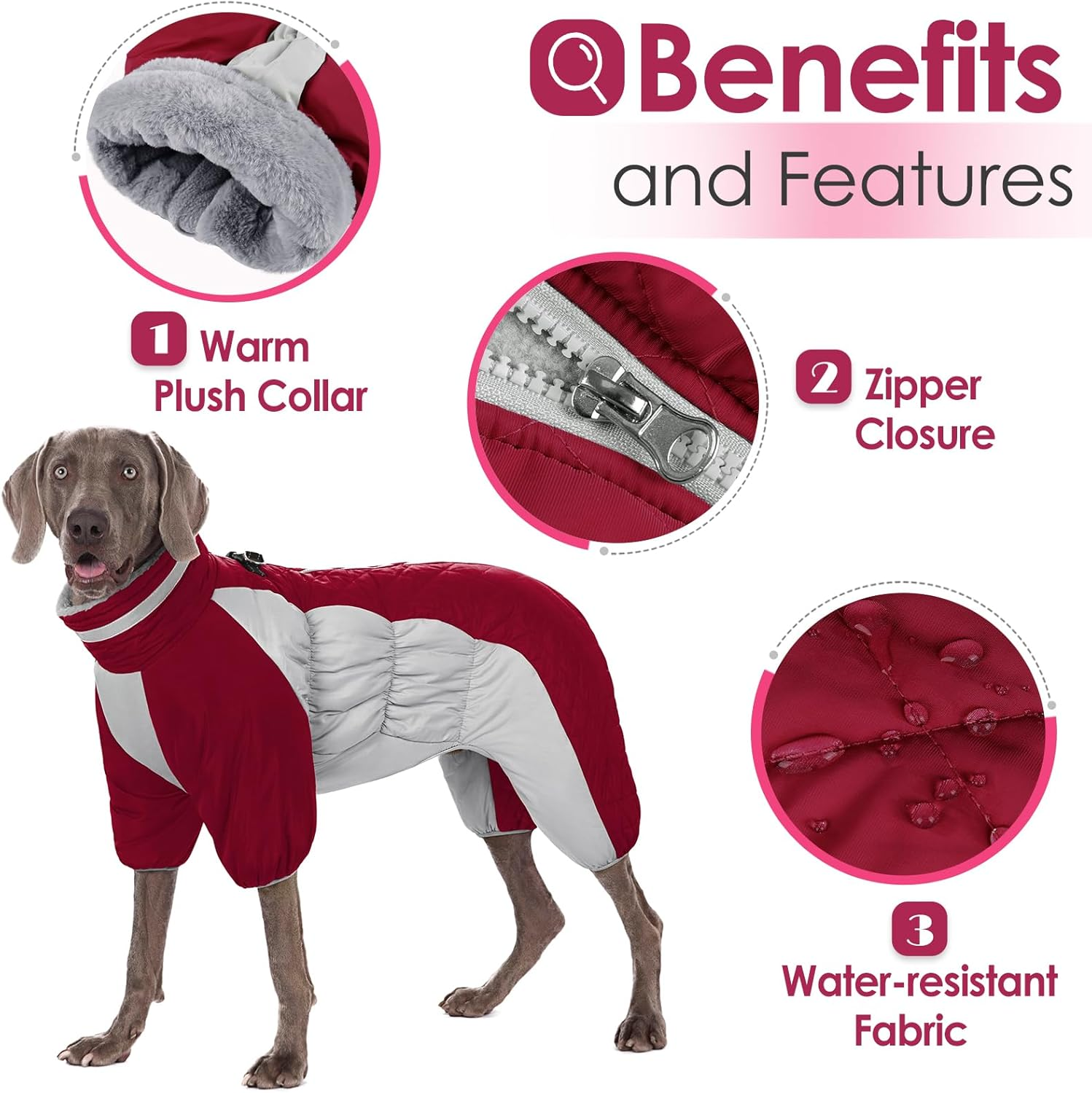 AOFITEE Full Body Dog Coat, Warm Fleece Dog Jacket, Windproof Dog Winter Coat with Harness, Reflective Dog Snowsuit, Four Leg Winter Puffer Coat for Small Medium Large Dogs image number 2