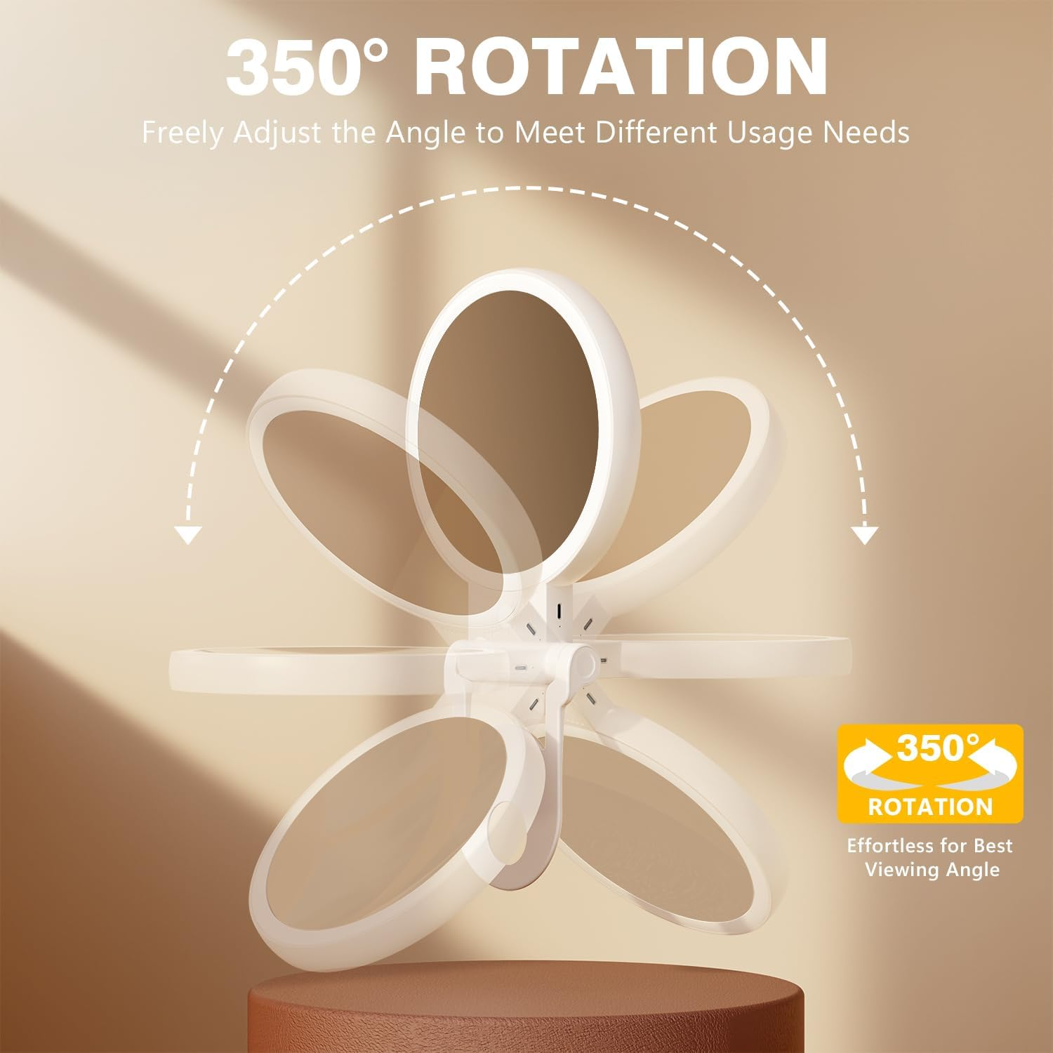 Auxmir 1X/30X Magnifying Mirror with Light, 2000Mah Rechargeable Travel Makeup Mirror with Magnification, Lighted Vanity Mirror with Adjustable Folding Handle, Tabletop Mirror for Tweezing Travel - White image number 1