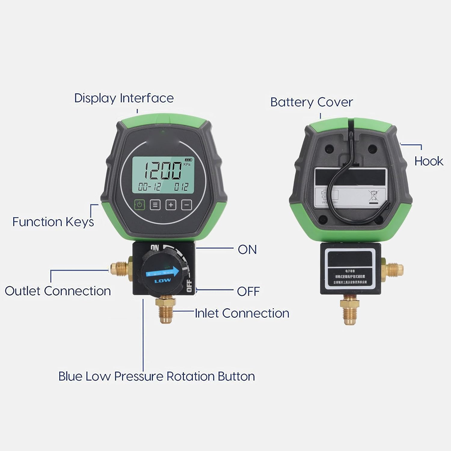 Digital Manifold Gauge, Digital AC Gauge 3 Modes 5 Units HVAC Vacuum Pressure Temperature Tester with Auto Shut down & Refrigerants for Air Conditioning Systems and Heat Pumps image number 1