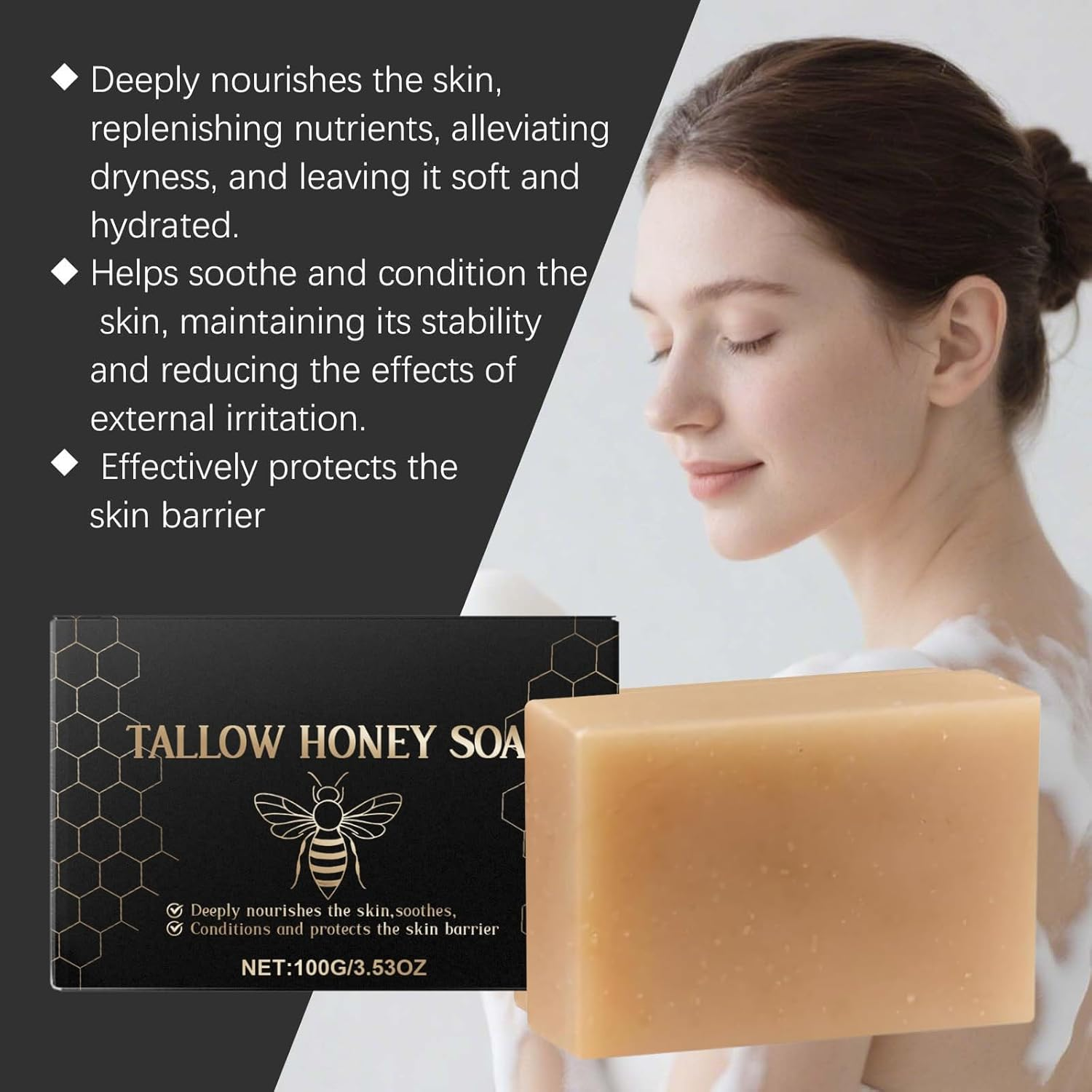 Beef Tallow & Honey Soap Bar for Dry Sensitive Skin, All Natural Grass Fed Tallow Soap Unscented, Handcrafted Moisturizing Face & Body Wash for Women & Men, Nourishing Bath Soap (2Pcs) - 6Pcs image number 6