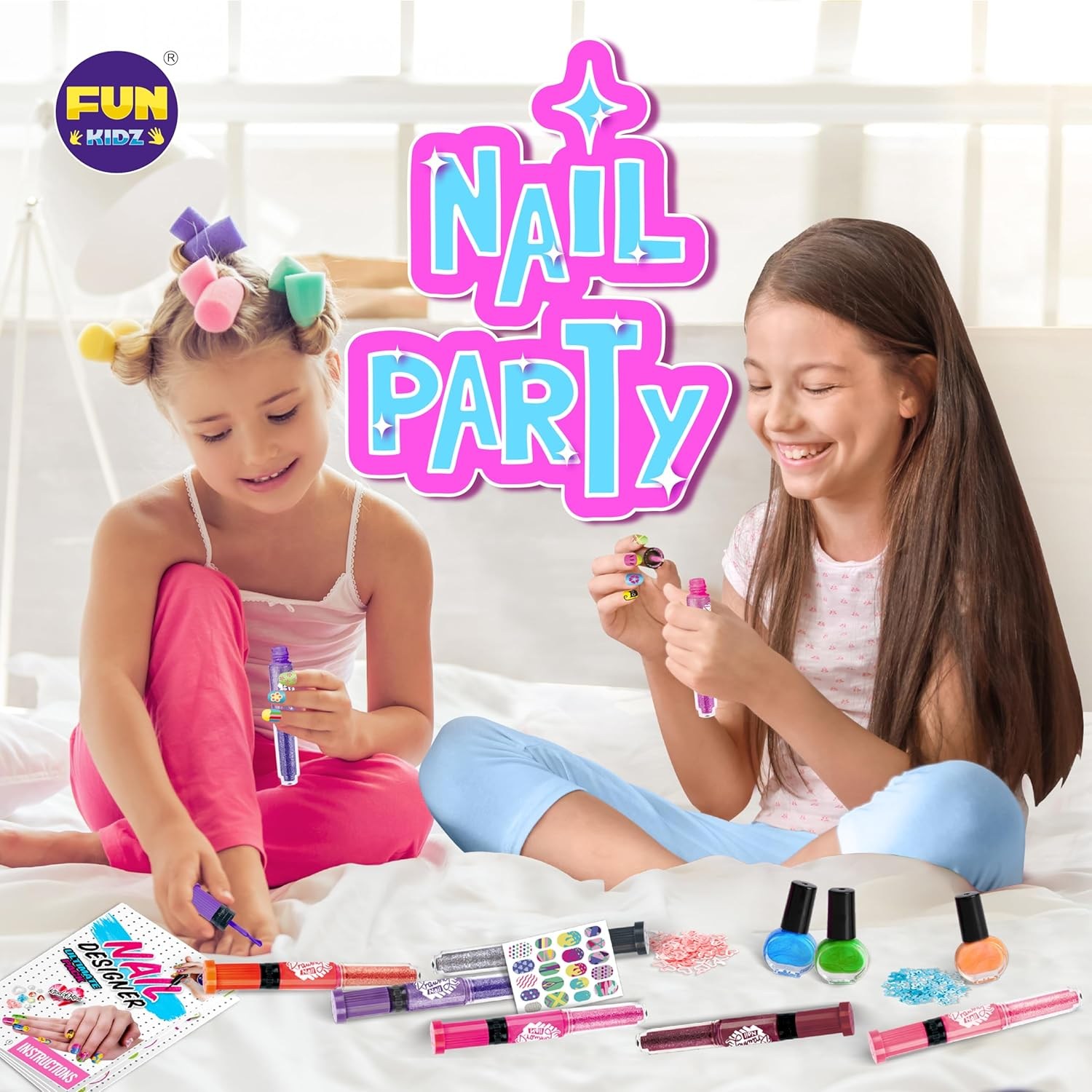 Nail Polish Pens Kit for Girls Ages 7-12, Funkidz Nail Pen Combo Kit Teen Gift Peelable Nail Art Studio Set with Cool Girly Decoration Stuff Pearl Beads, Glitter, Nail Stickers, Nail File, Gems image number 4
