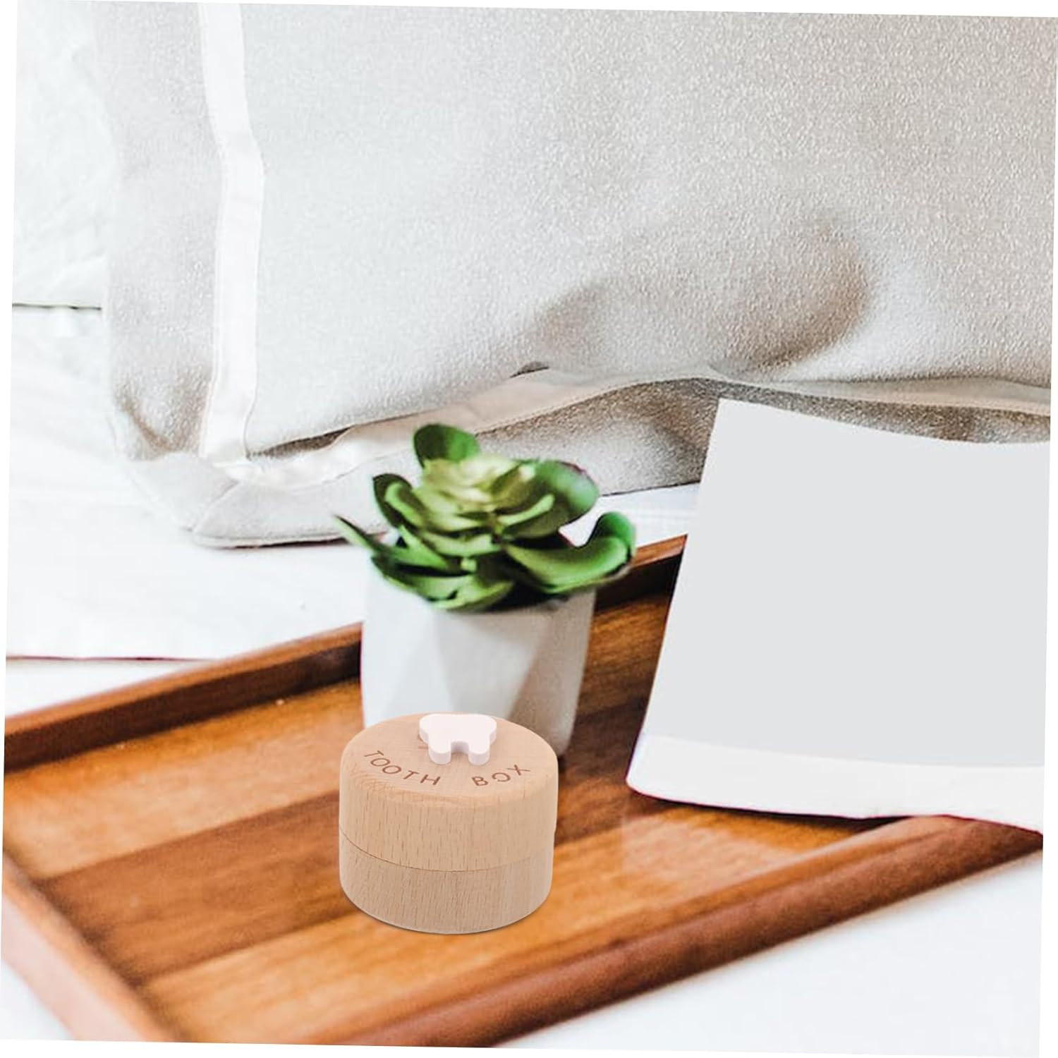 Wooden Baby Tooth Box Boys and Girls Teeth Storage Container Lid Natural Wood Material for Toddlers image number 1