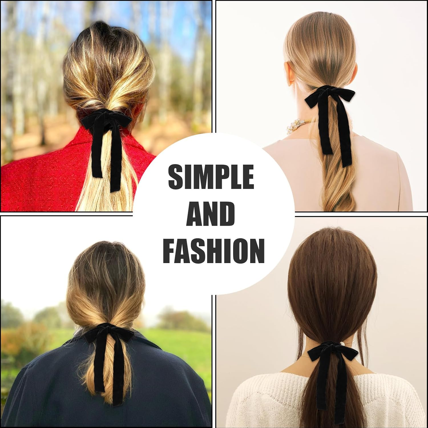 2Pcs Velvet Hair Scrunchies Bows, Black Velvet Hair Bows for Women, Elegant with Elastic Bands Ponytail Holder Ties Ribbon Women Girls image number 3