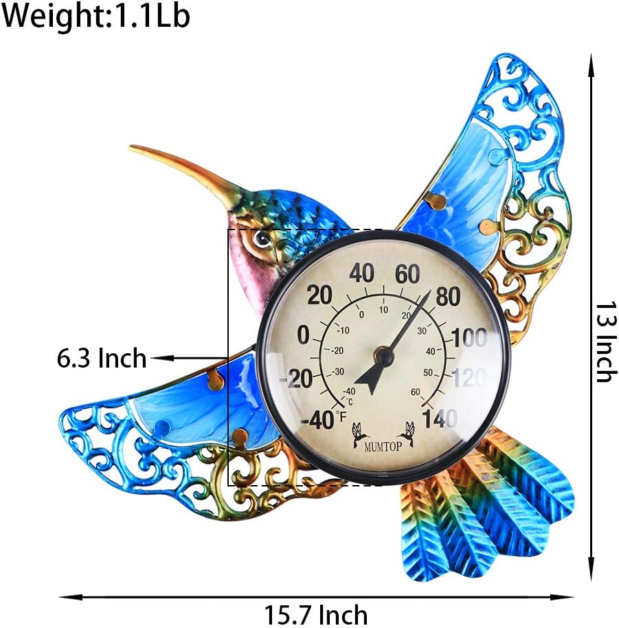 MUMTOP Indoor Outdoor Thermometer Hummingbird Waterproof Wall-Mounted Thermometer Exquisite Decoration Does Not Require Any Battery image number 3