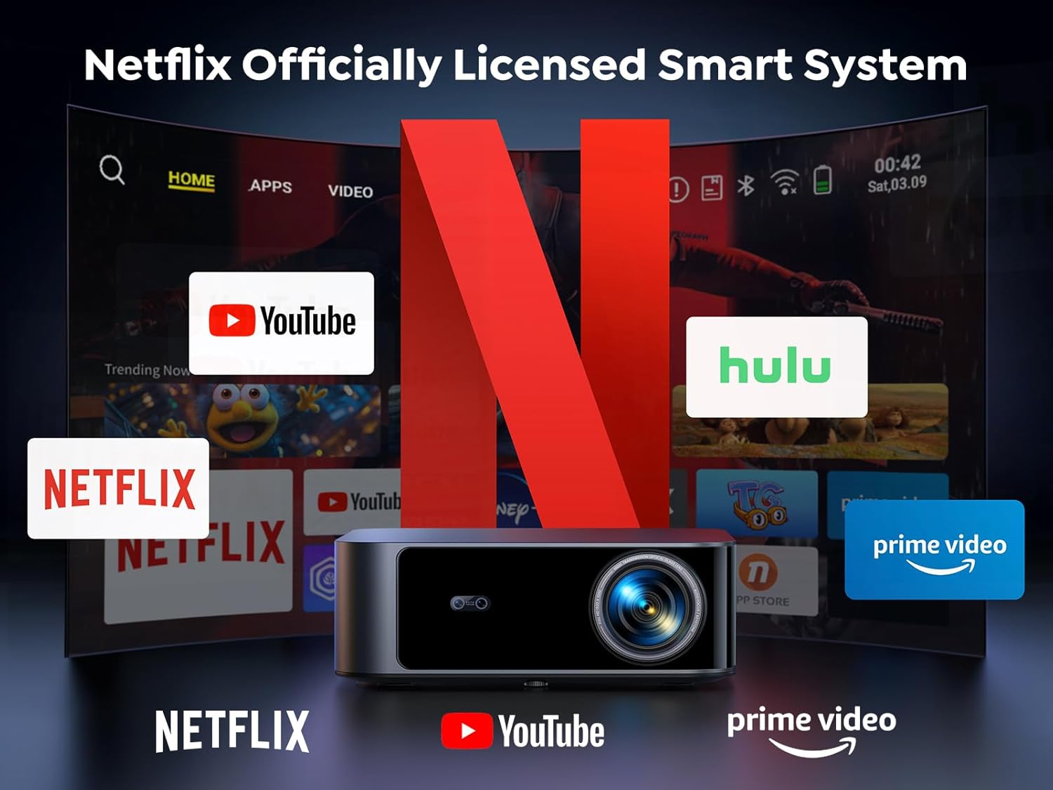 Projector 4K【Official Neflix/36000 Lumen/36W Dolby Audio】Auto Focus/Keystone/Screen Alignment/Obstacle Avoidance Smart Projector, TOPTRO Native 1080P Projector Wifi 6 Two-Way Bluetooth Exposed Speaker image number 2