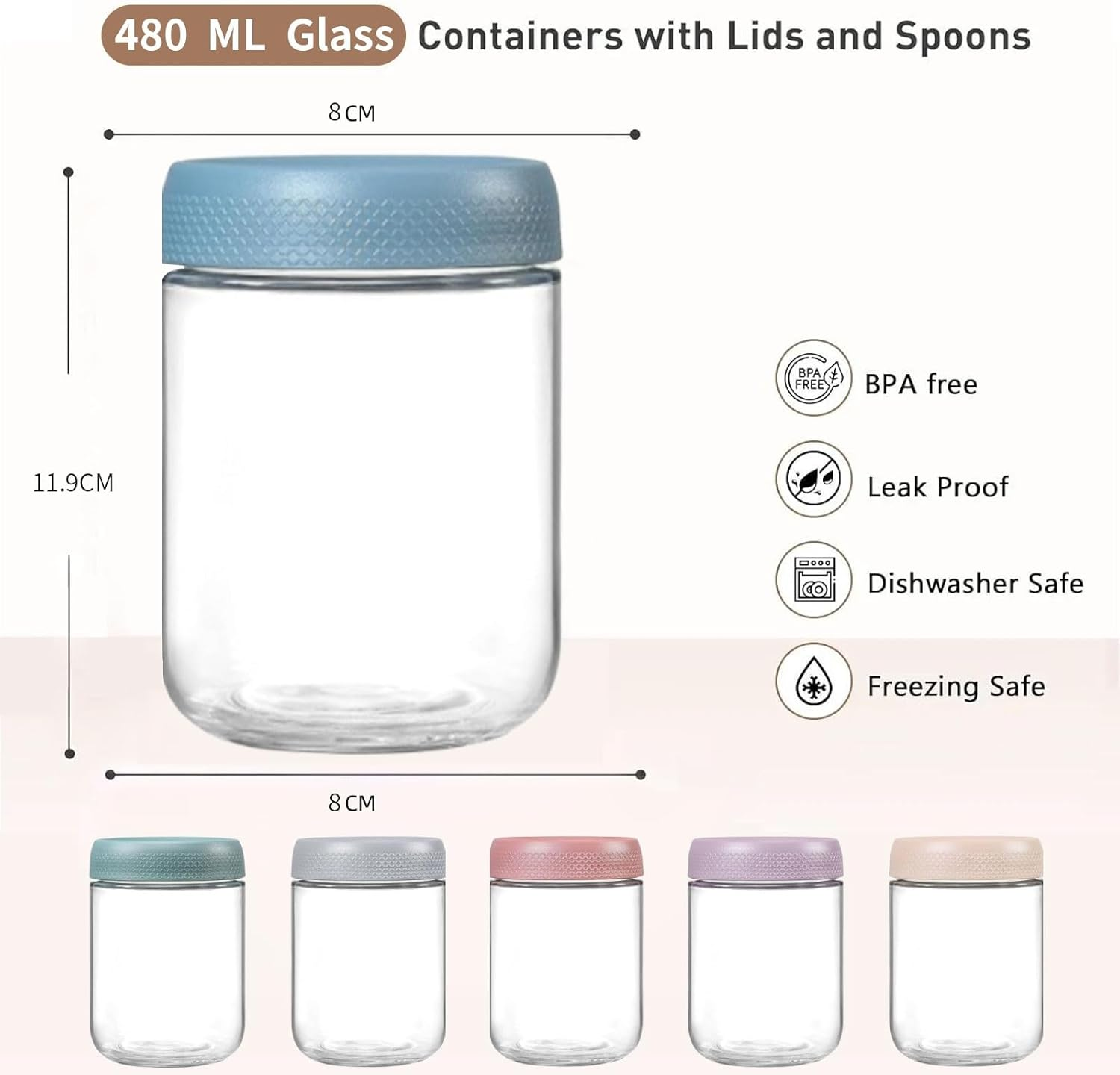 TFMODBFA 6 Pack 16 Oz Overnight Oats Container Jar with Screw Lid - Wide Mouth Mason Salad Jars, Airtight Glass Food Storage Containers for Yogurt Spice Snacks Sugar（480Ml） image number 1