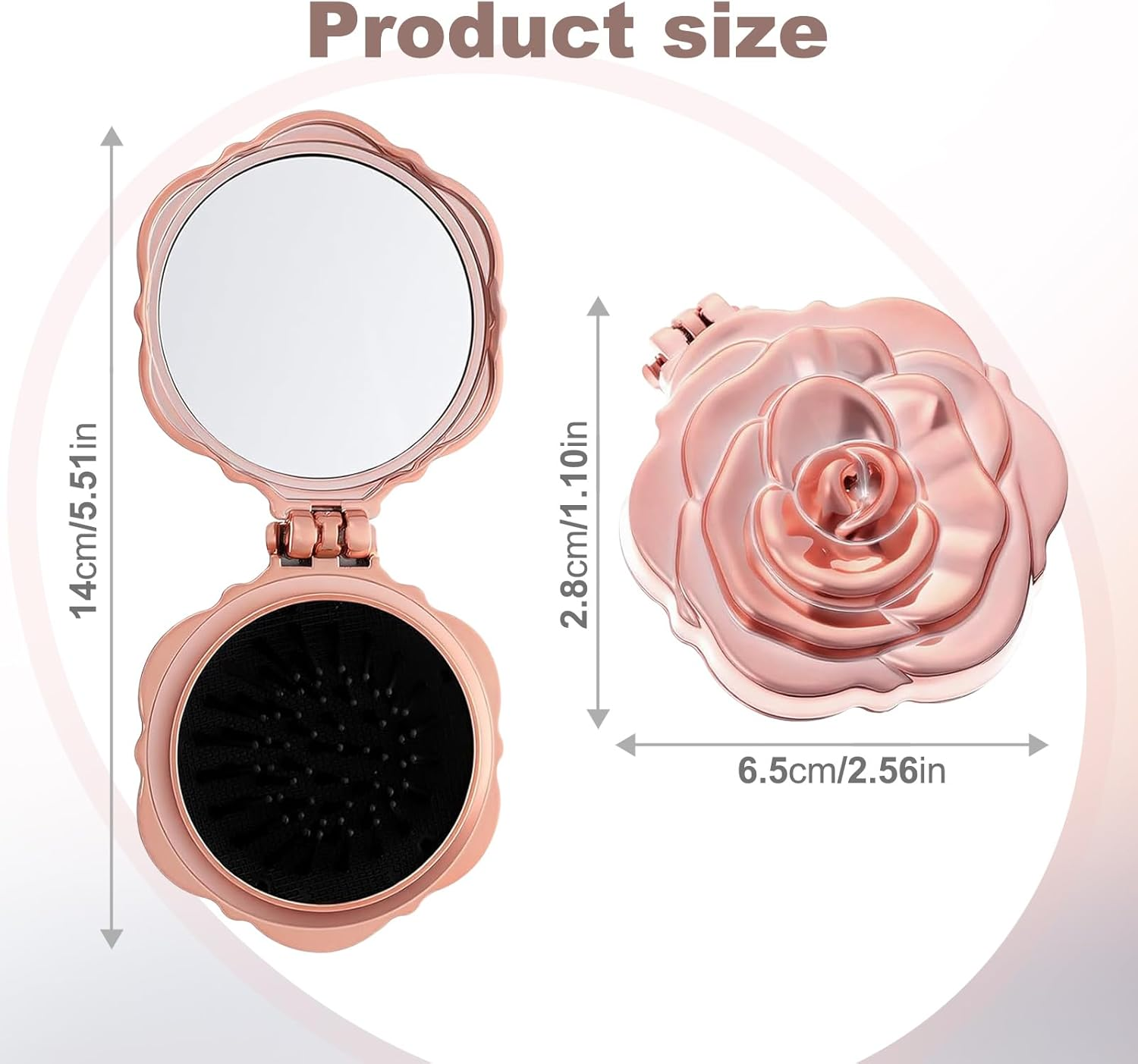 2 Pcs Travel Folding Hair Brush for Women, Rose Gold Small Hair Brush for Purse, Compact Mini Hairbrush with Mirror, Portable Pocket Hairbrush for Women Girls Wet and Dry Hair image number 5