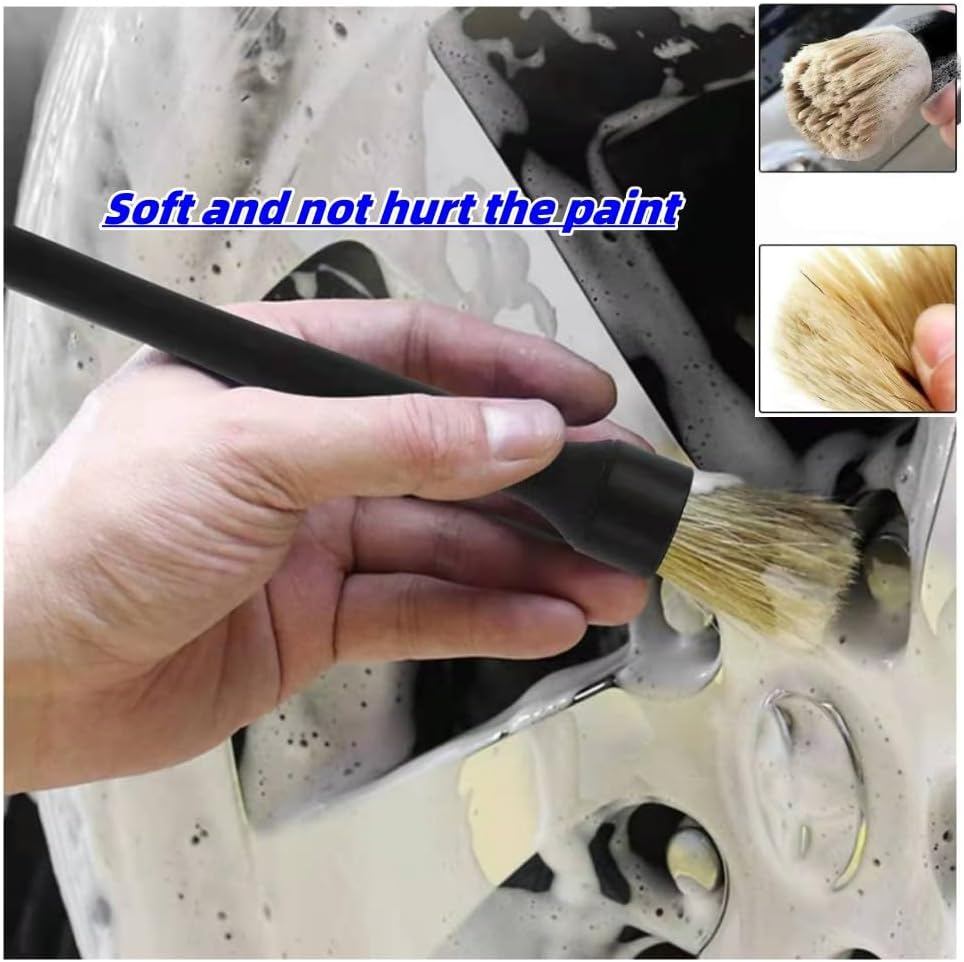 Car Detailing Brush Set, 4 PCS Soft Boars Hair Auto Interior Cleaning Detail Brushes, Perfect for Safely Cleaning Emblem Air Vent, Leather Seats, Washing Wheels, Tires, Engine Bay image number 1