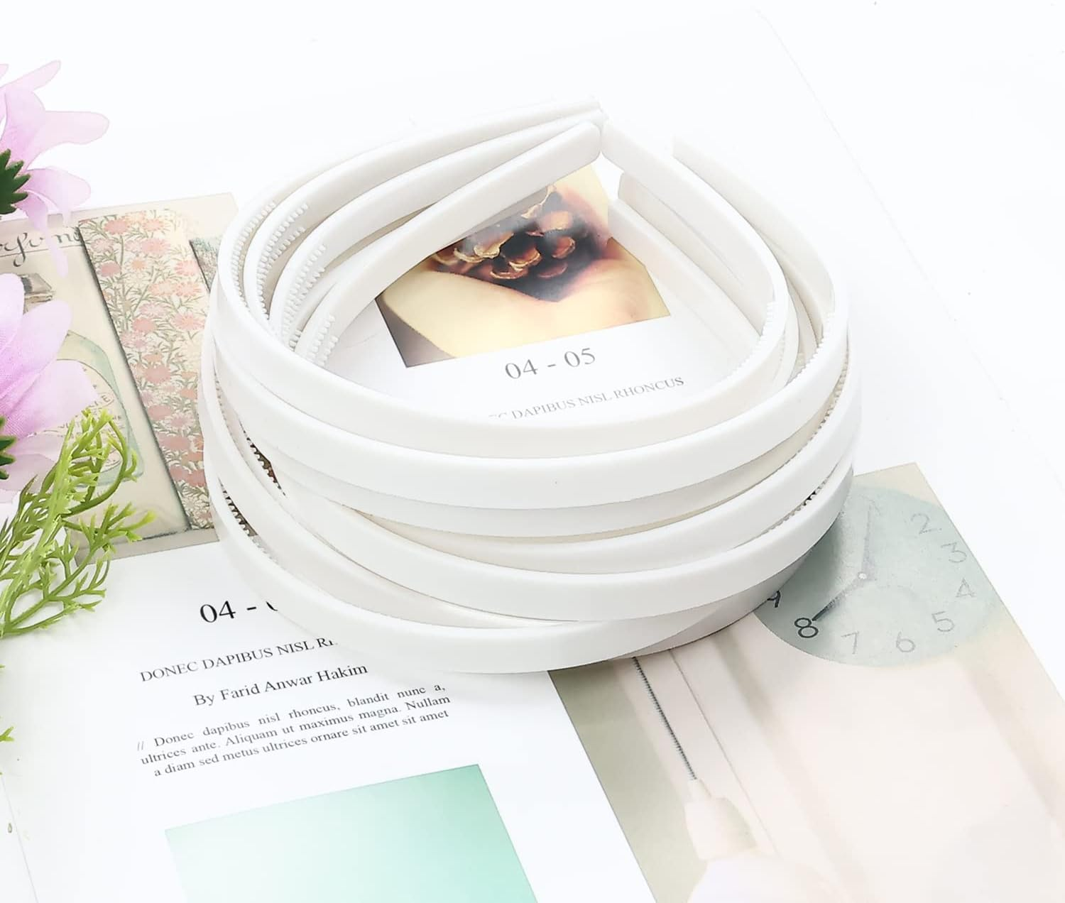 20 Pack White Plain Blank 1CM Slim Thin Hard Plastic Headband Hairband Elastic Hair Hoop Holder Clasp Tiara Crown Headpiece Crafting DIY Accessories for Women Girl image number 4