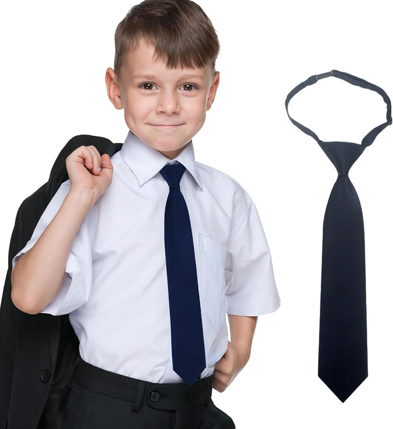 1Pcs Boys Ties Solid Color Boy'S Necktie Pre-Tied Adjustable Neck Strap Tie for Wedding Graduation School Uniforms